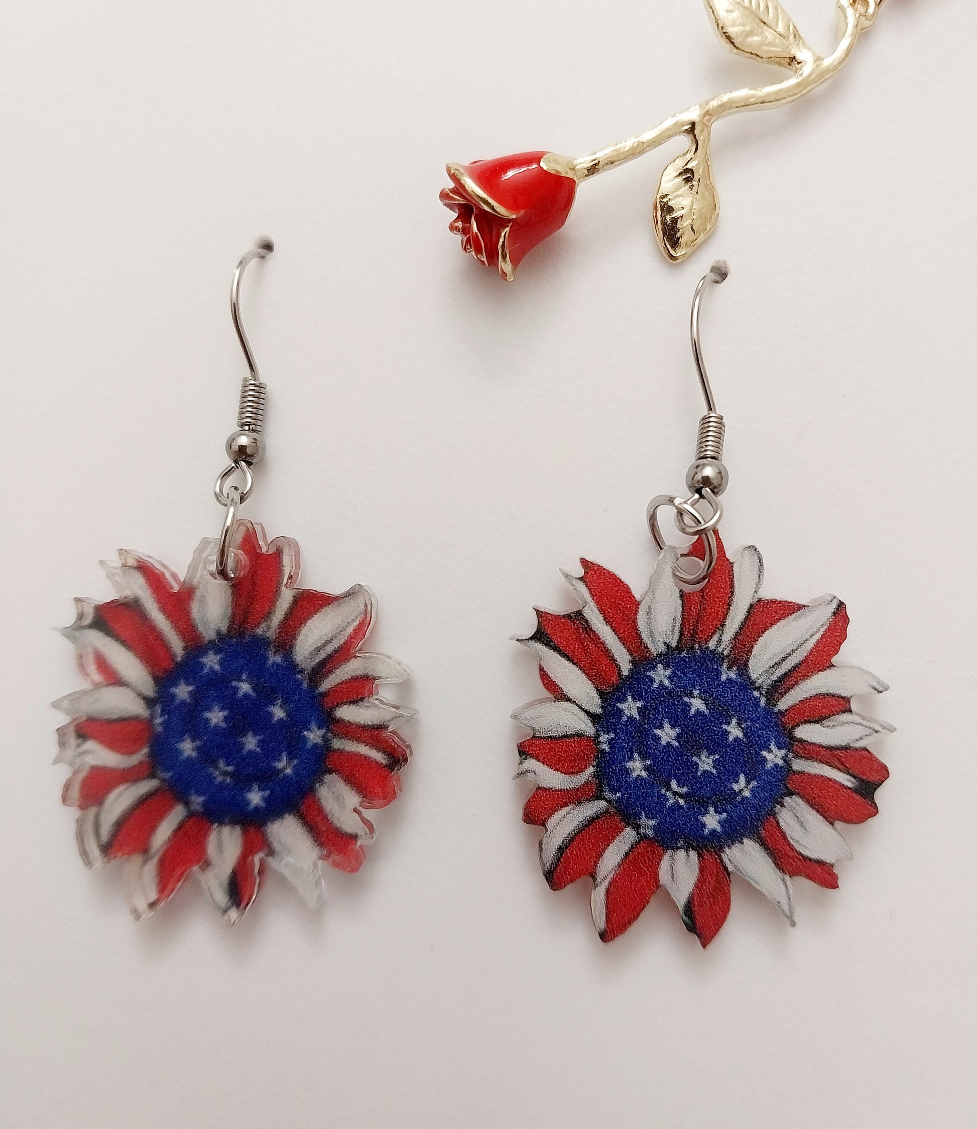 US Flag Flower Earrings