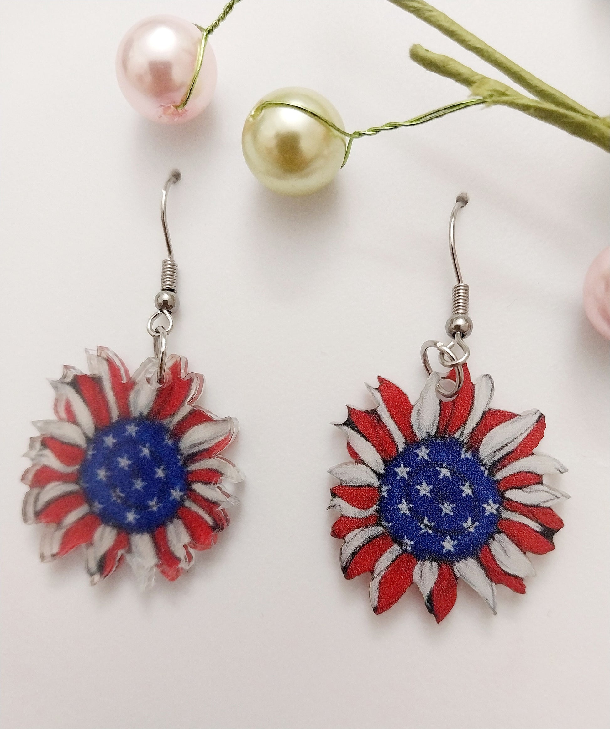 US Flag Flower Earrings