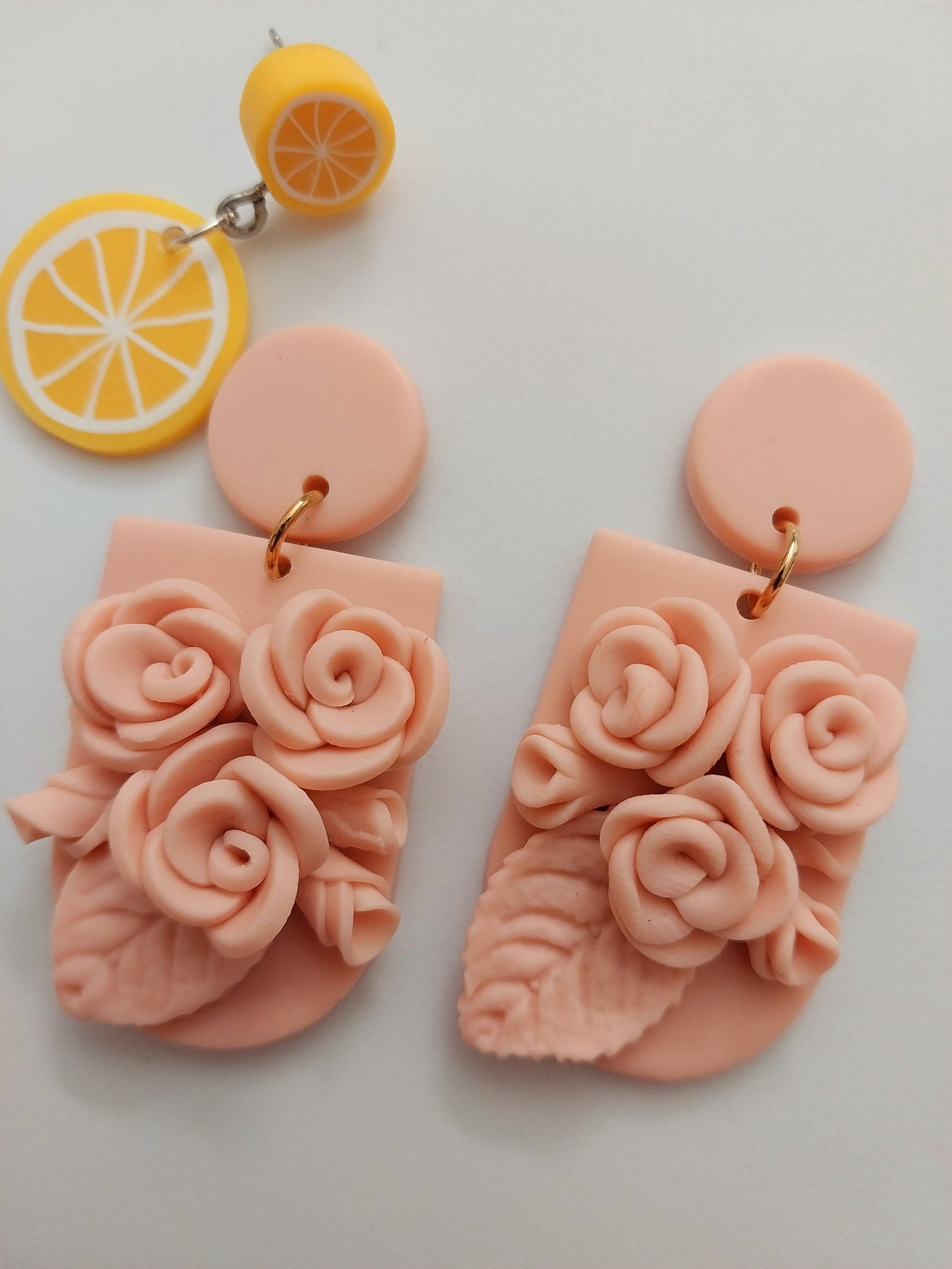 Polymer Clay Pink Rose Flower Earrings New Design Fashion High Quality Modern Art Earring