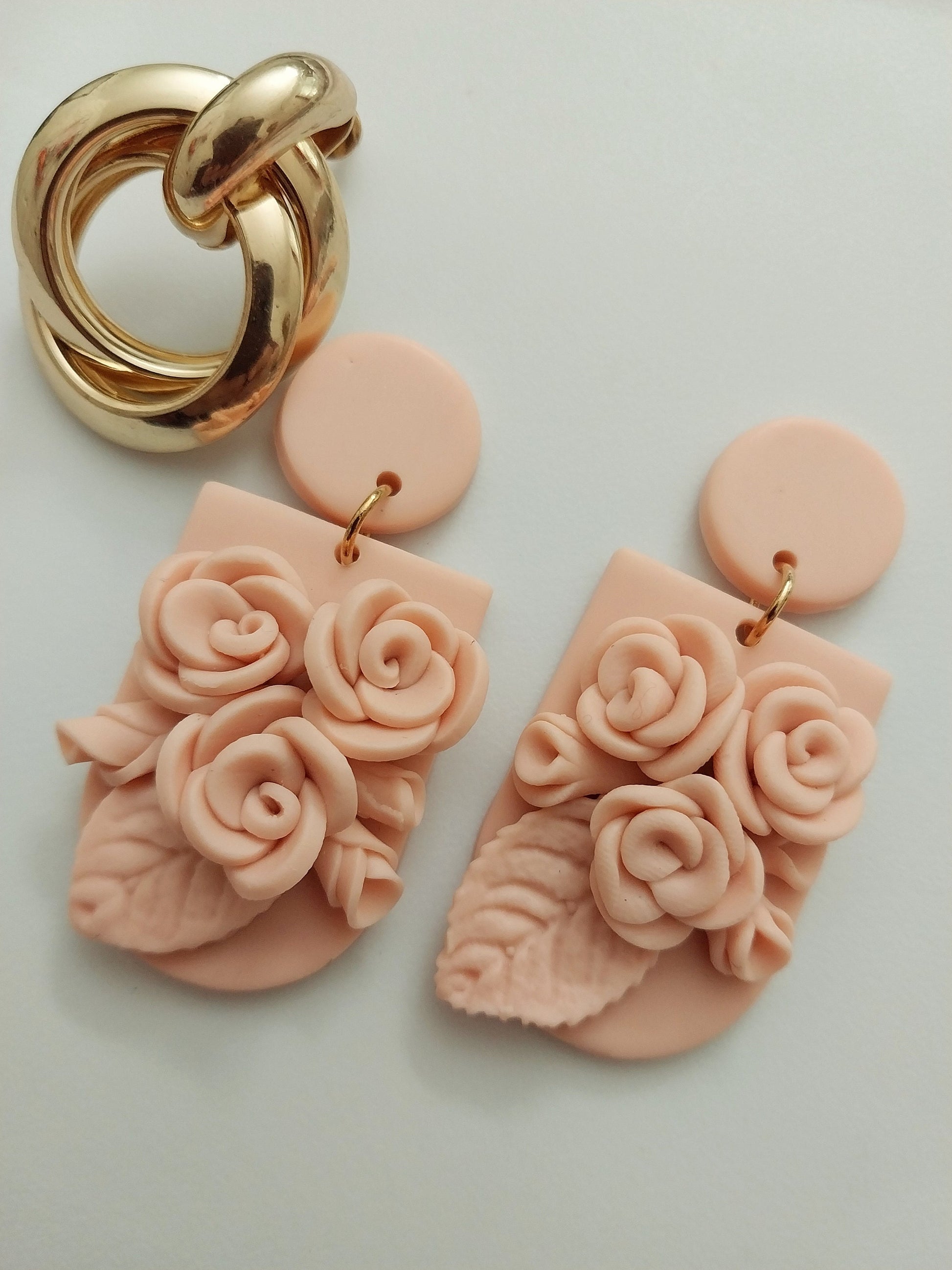 Polymer Clay Pink Rose Flower Earrings New Design Fashion High Quality Modern Art Earring