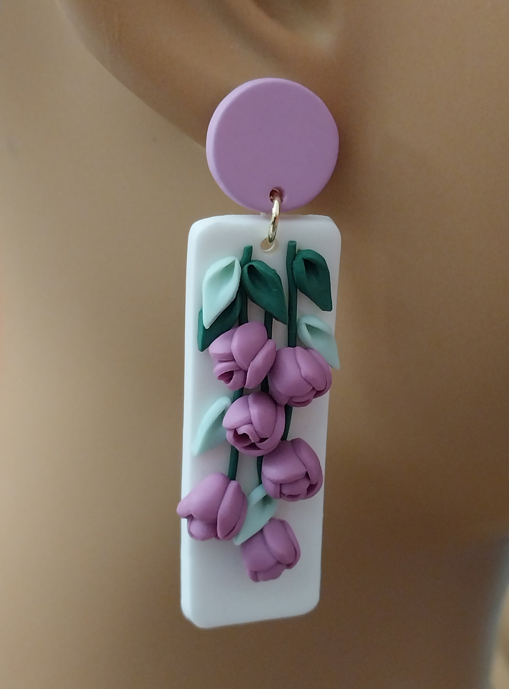 Purple Flower Clay Earrings New Clay Geometry Earring New Fashion Flower Earring