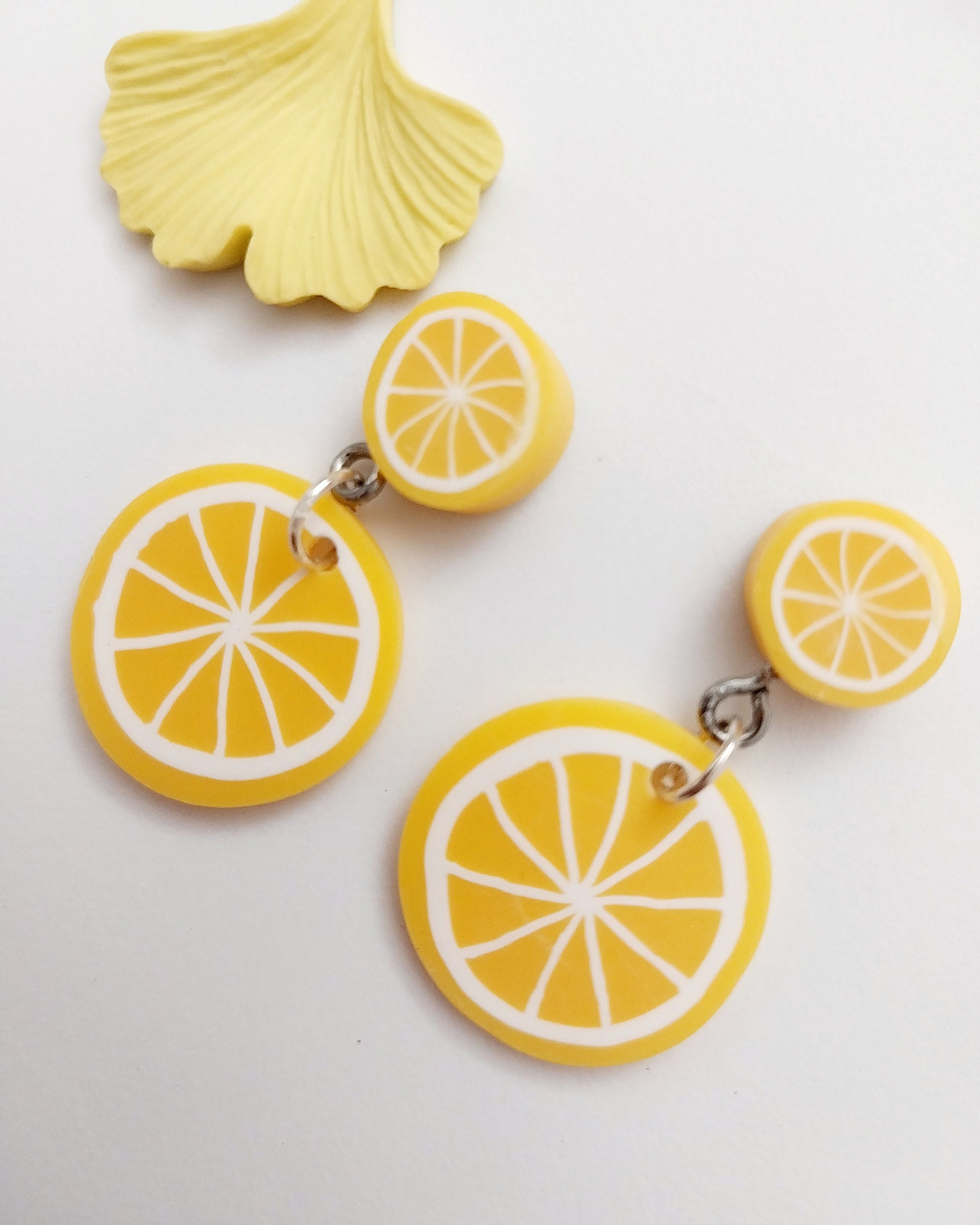 Lemon Drop Earrings Cute Double Lemon Earrings Unique Design Handmade Yellow Dangle Earrings Lightweight Fashion Earrings