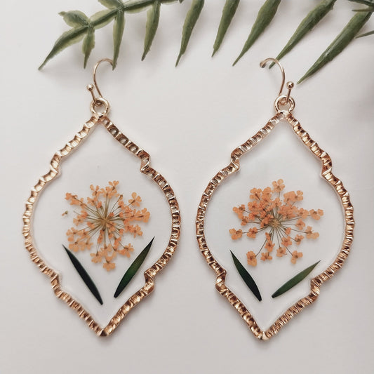 Pressed Dried Flower Earring Vintage Frame Leaf Pressed Earring Classical Acrylic Diamond Shaped Flower Earring  Fashion Geometric Earring