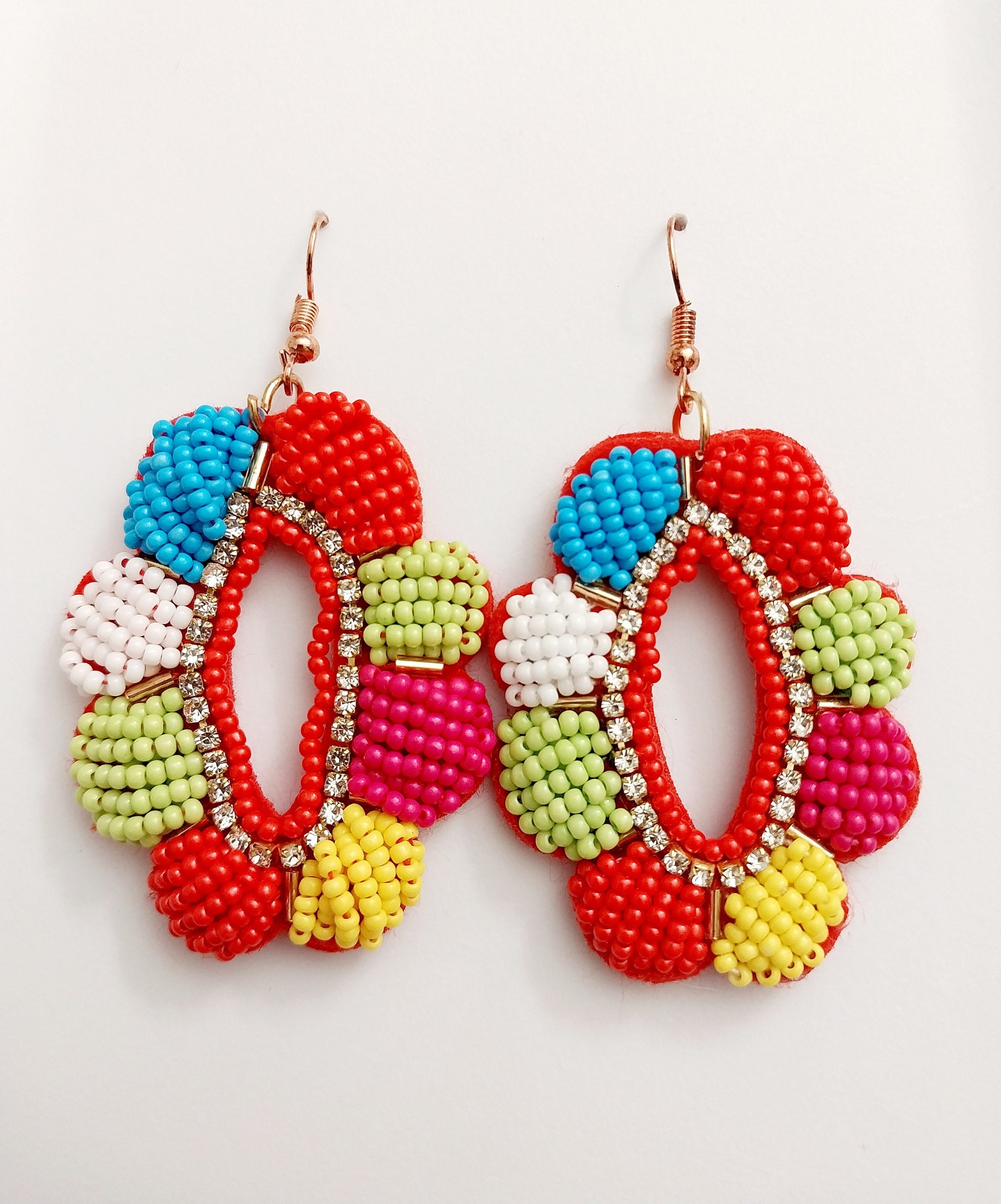 Colorful Beads Drop Earrings Multi Color Tiny Beads Earrings Hollow Flower Earring New Fashion Unique Design Handmade Free Shipping