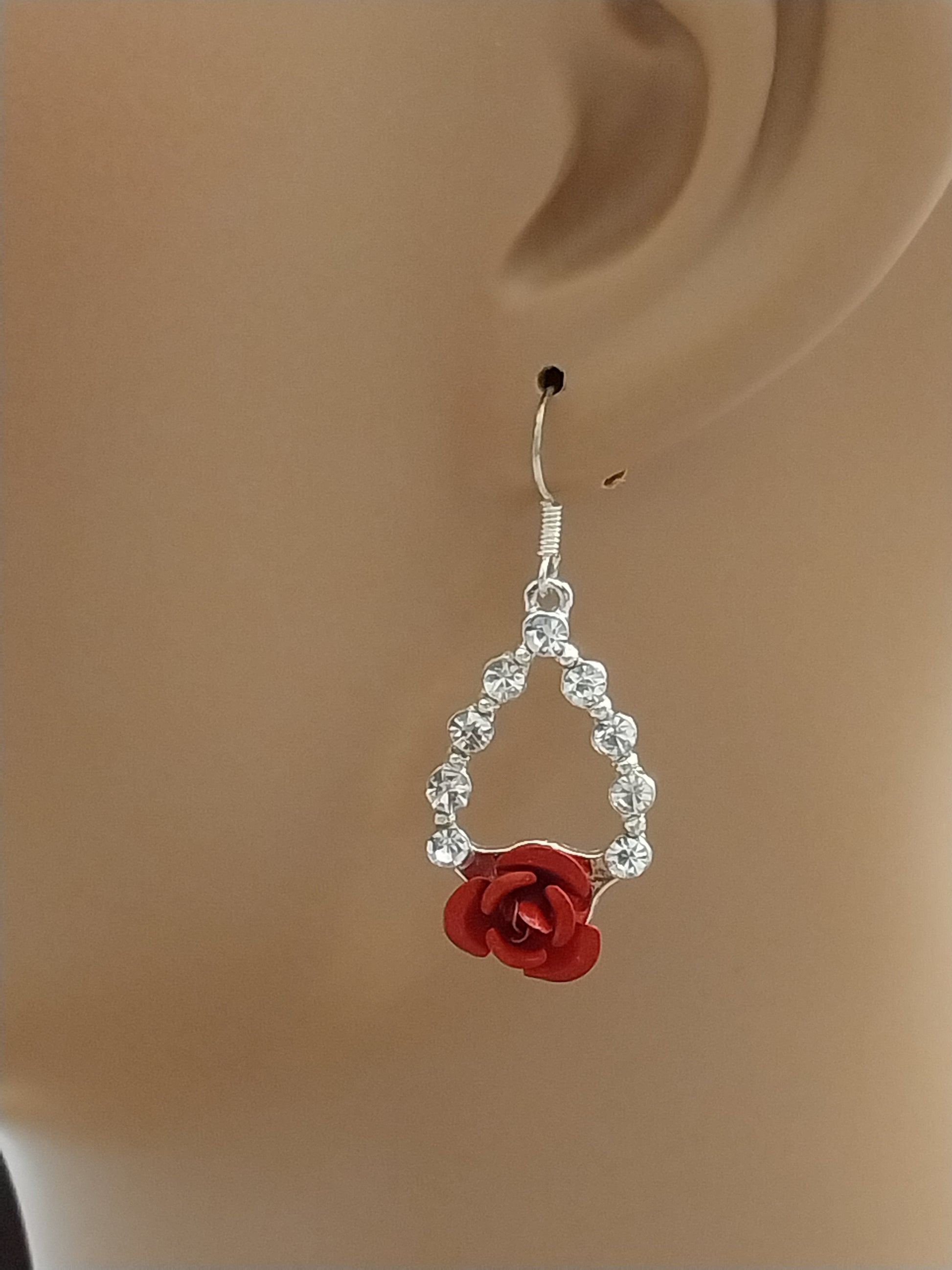 Rose Earrings Rose Drop Earrings New Fashion Design Handmade jewelry Unique Earrings CZ Sparkling Sterling Silver Earrings Free Shipping