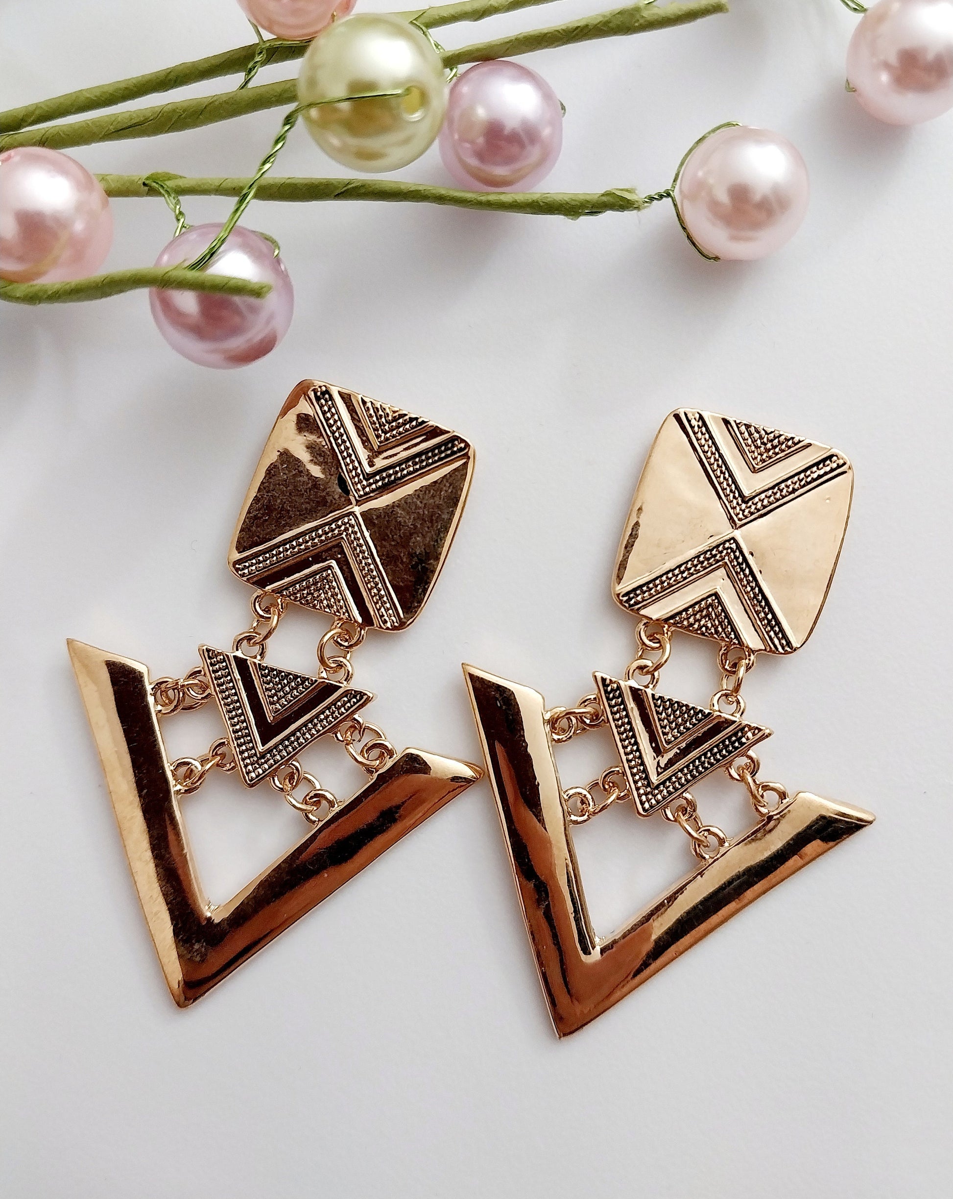 Geometric Earrings Gold Vintage Earrings Brass Sports Earrings New Steel Modern Earrings Double Chain Drop Earrings Fashion Party Earrings