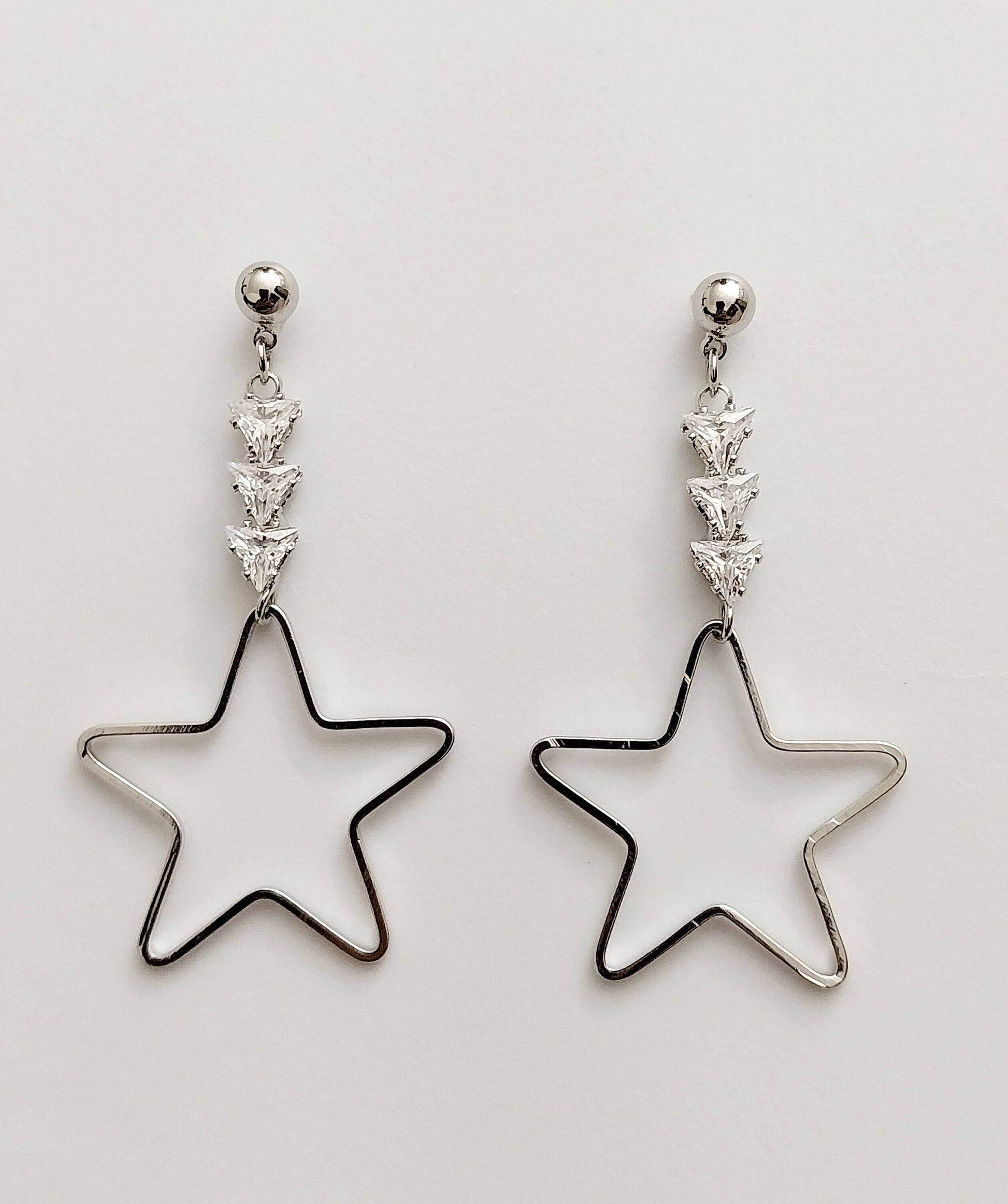 Sterling Silver Star Drop Earrings CZ Sparkling Large Star Earrings Handmade Unique Design High Quality Free Shipping