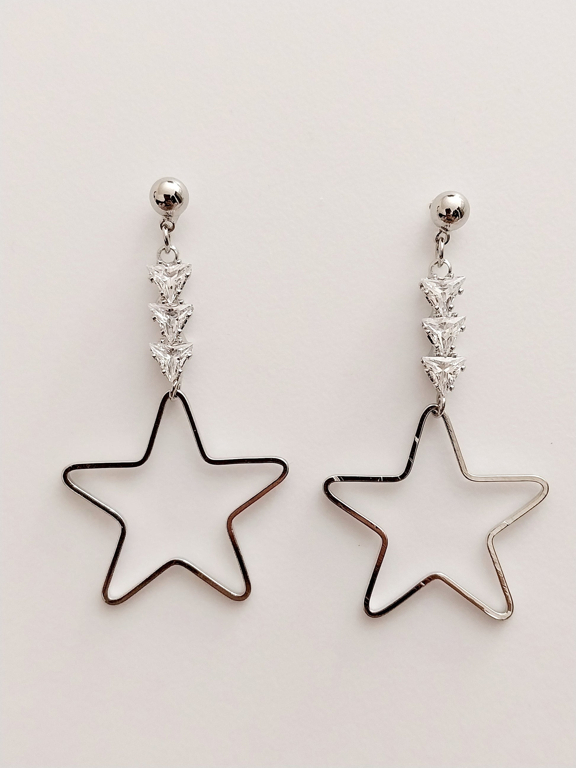 Sterling Silver Star Drop Earrings CZ Sparkling Large Star Earrings Handmade Unique Design High Quality Free Shipping