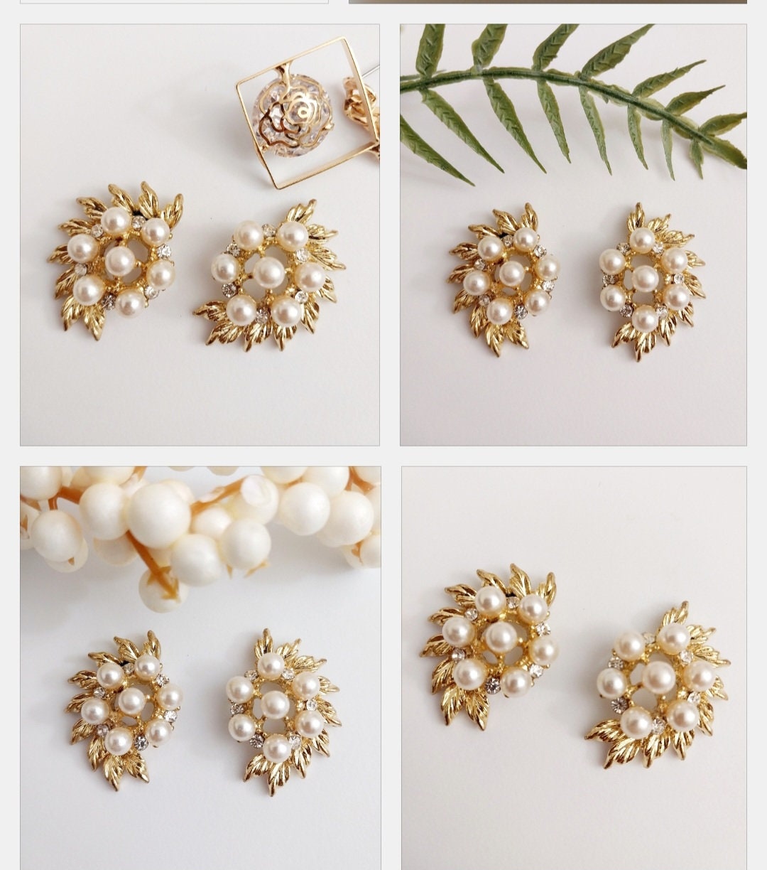 Flower Earrings Golden Imitation Peals Flower Faux Vintage Earrings Classical Stud Earring Imperial Style Earring Unique Design High Quality