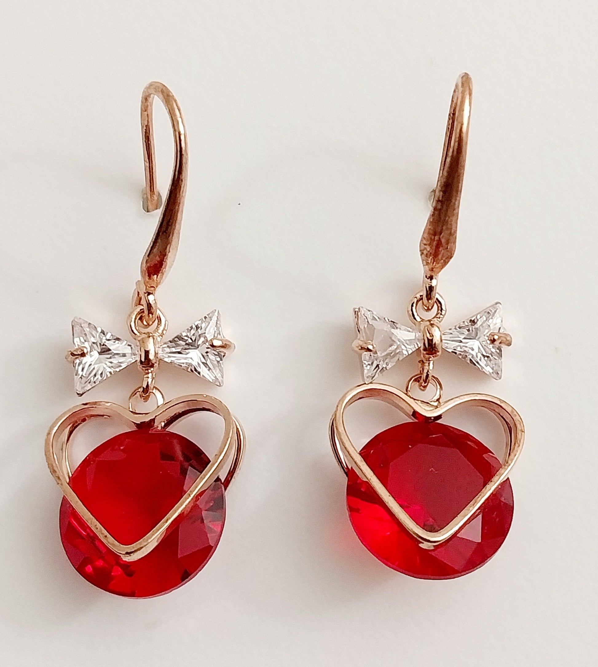 Heart Earrings Sterling Silver Red Heart Earring Rose Gold CZ Ribbon Earring High Quality Handmade Unique Design Gift Earrings Free Shipping