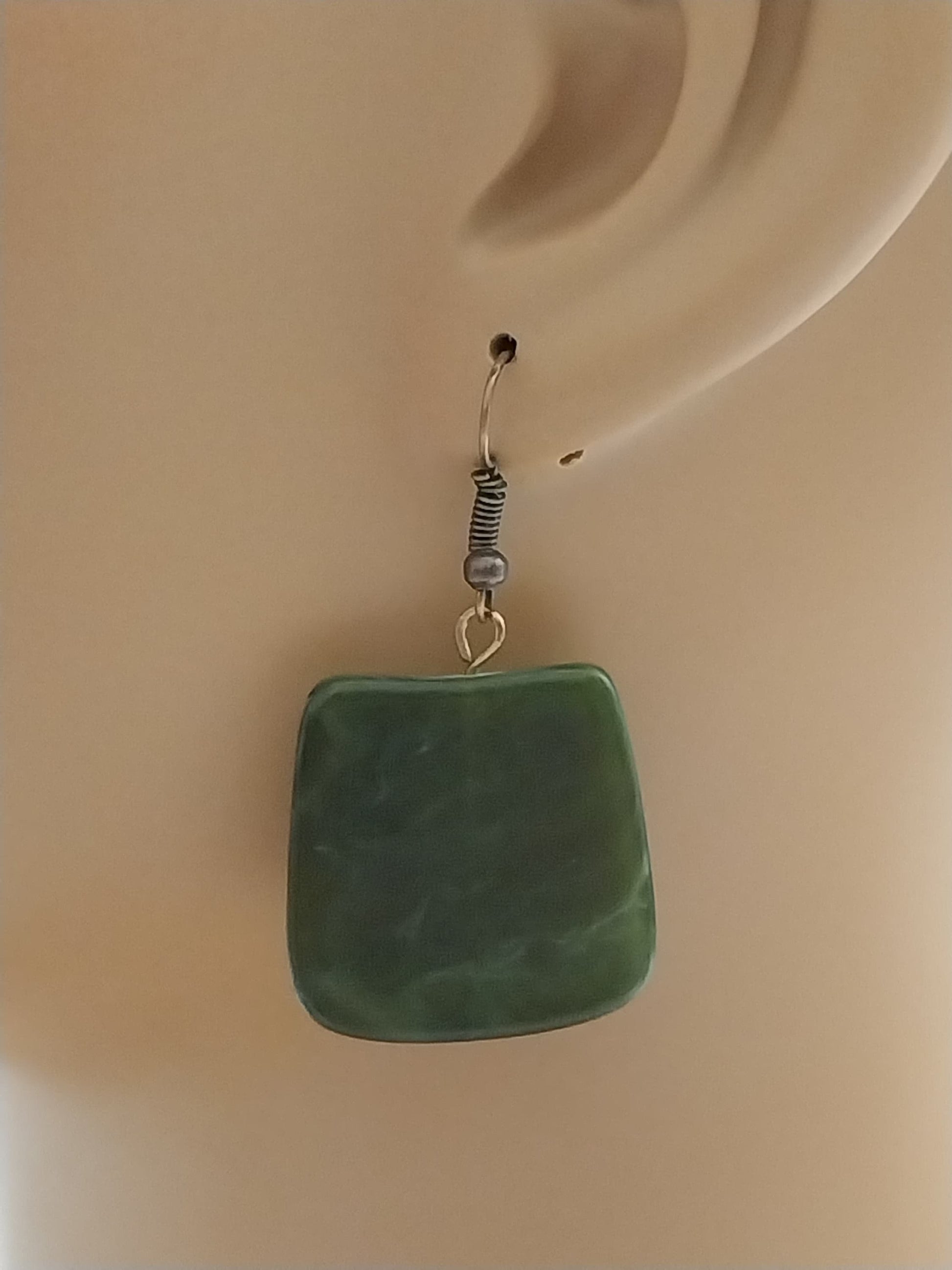 Green Simulate Acrylic Earrings Jade Style Earrings Rectangular Green Resin Earrings Fashion Green Earrings Big Geometry Earrings Handmade