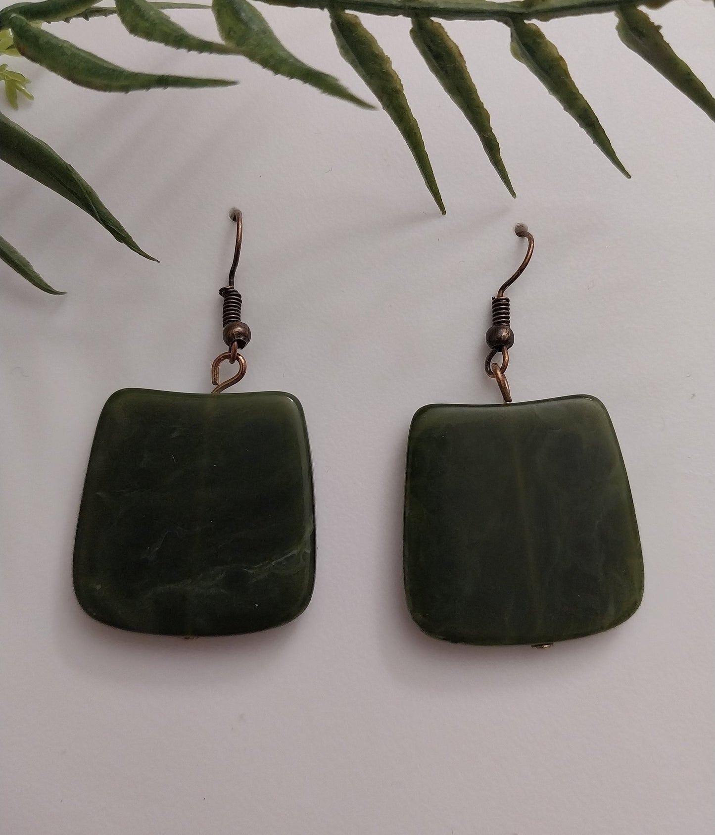 Green Simulate Acrylic Earrings Jade Style Earrings Rectangular Green Resin Earrings Fashion Green Earrings Big Geometry Earrings Handmade