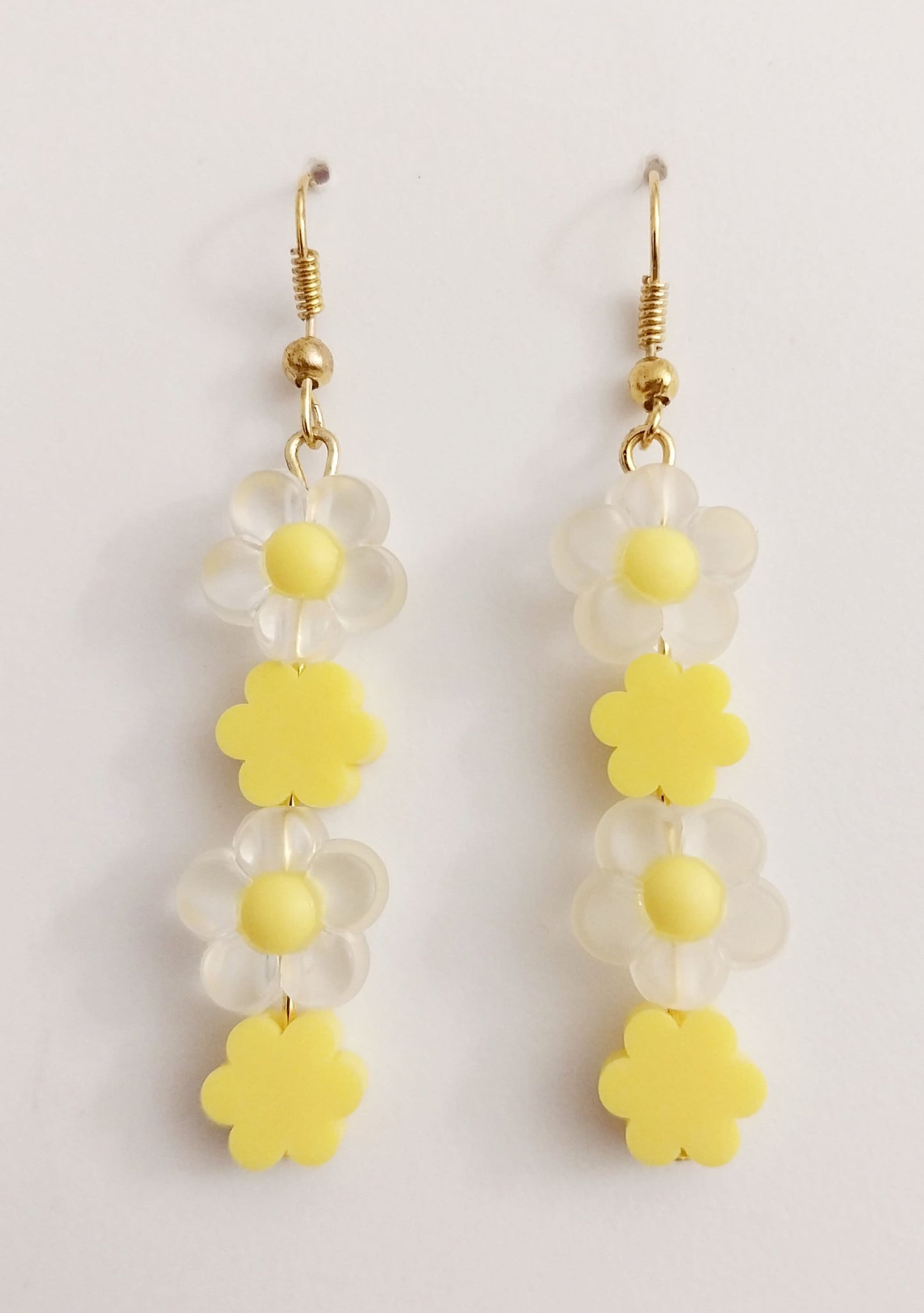 Yellow Flower Earring White Flower Drop Earring Handmade Romantic Celebration Earring New Unique Design Handmade Cute Long Flower Earring