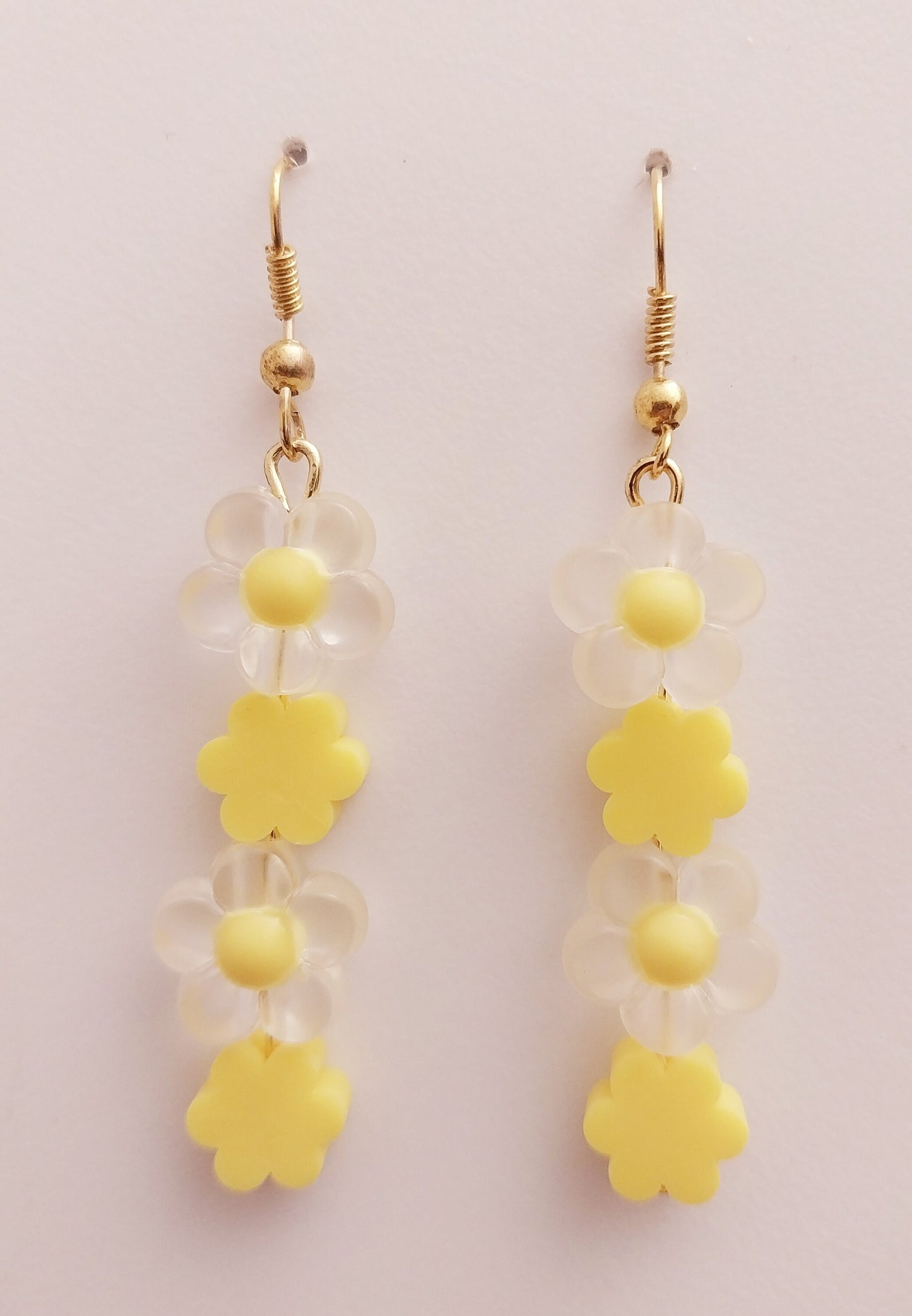 Yellow Flower Earring White Flower Drop Earring Handmade Romantic Celebration Earring New Unique Design Handmade Cute Long Flower Earring