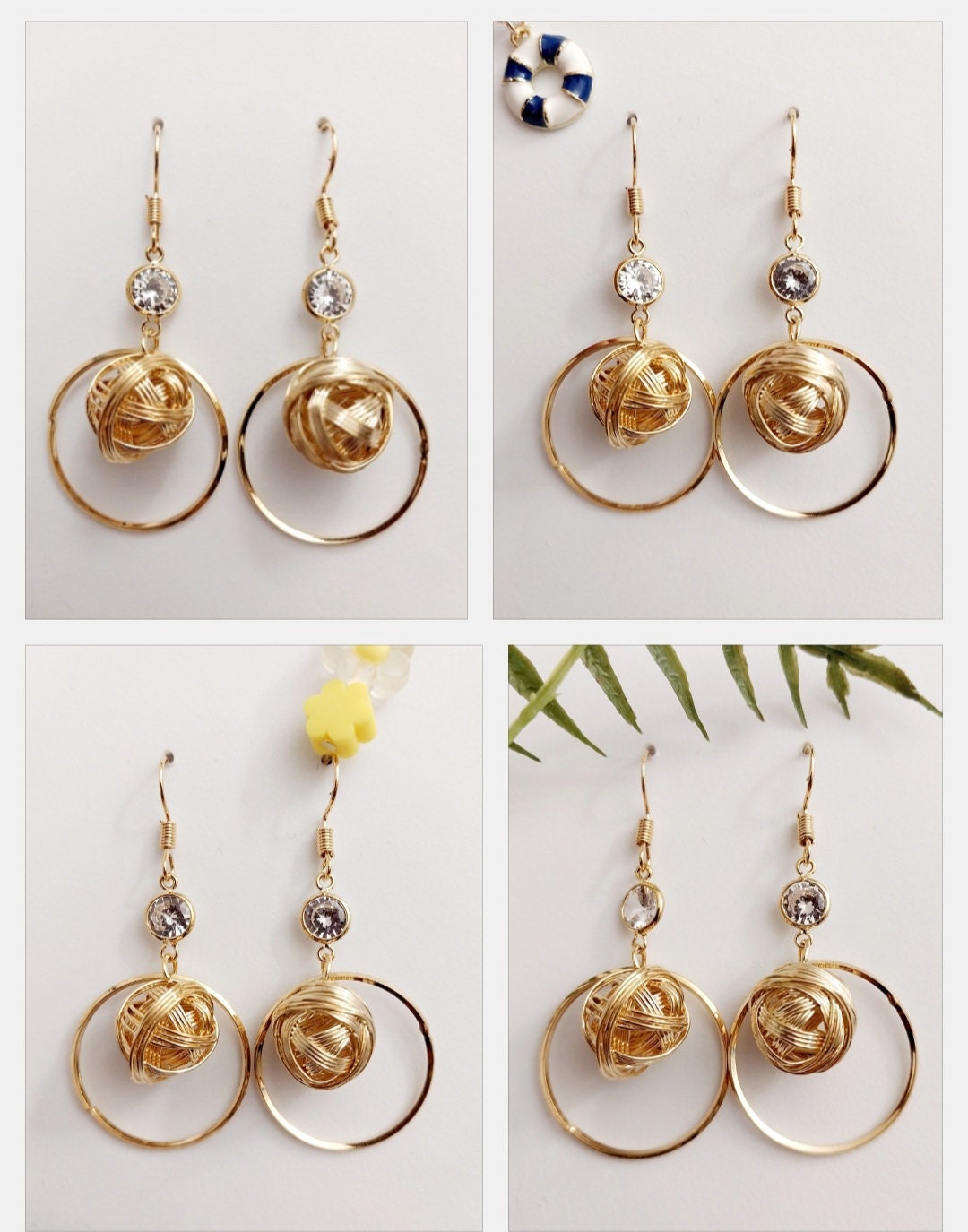 Golden Ball Drop Earring CZ Vintage Earring Wrapped Wire Ball New Fashion Design Unique Earring Modern Art Style Urban Earrings Handmade