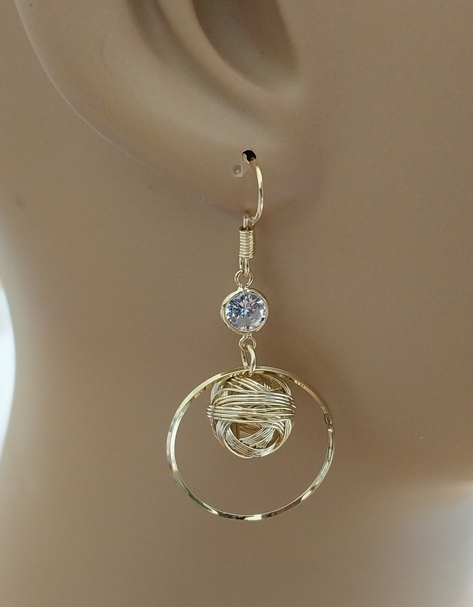 Golden Ball Drop Earring CZ Vintage Earring Wrapped Wire Ball New Fashion Design Unique Earring Modern Art Style Urban Earrings Handmade