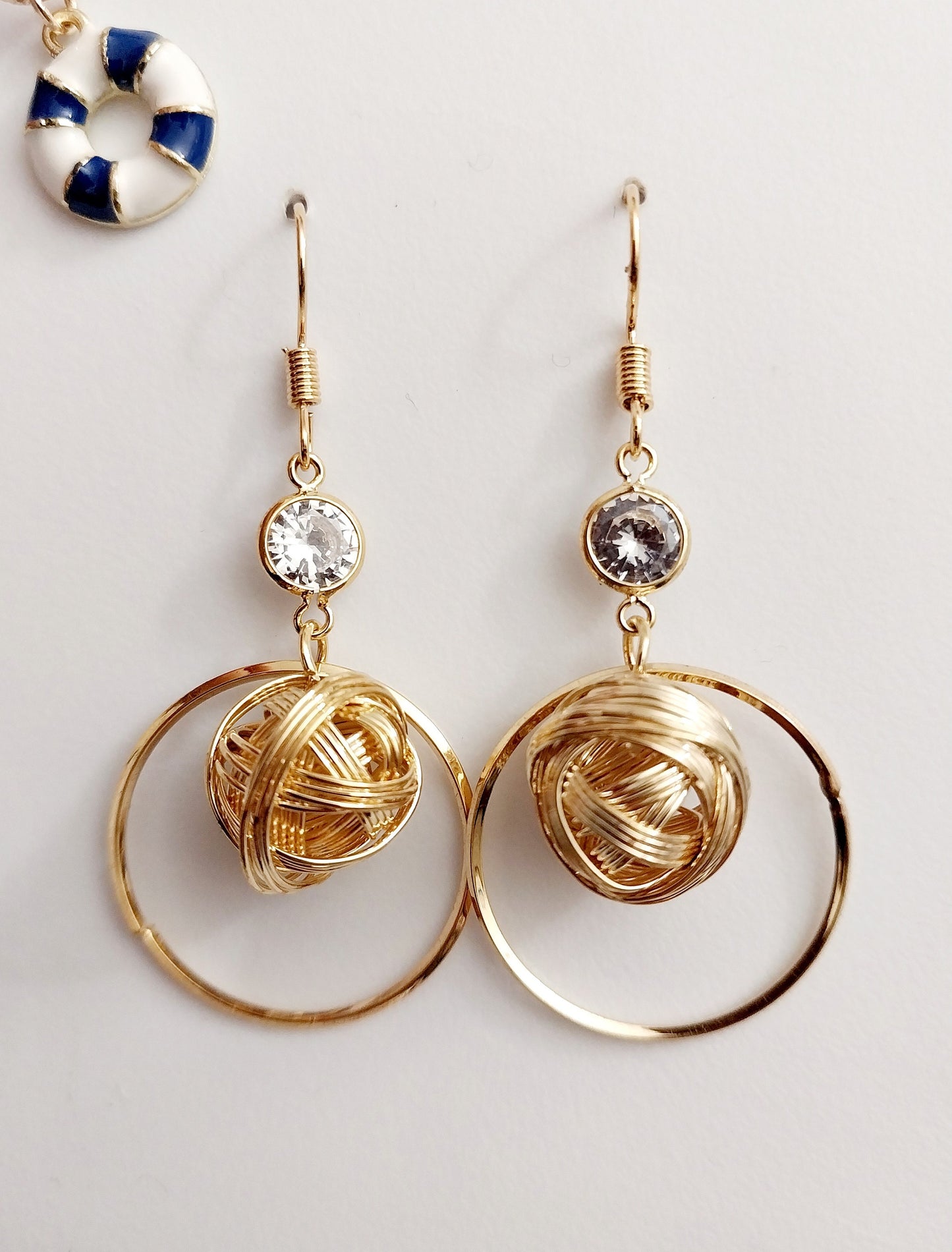 Golden Ball Drop Earring CZ Vintage Earring Wrapped Wire Ball New Fashion Design Unique Earring Modern Art Style Urban Earrings Handmade