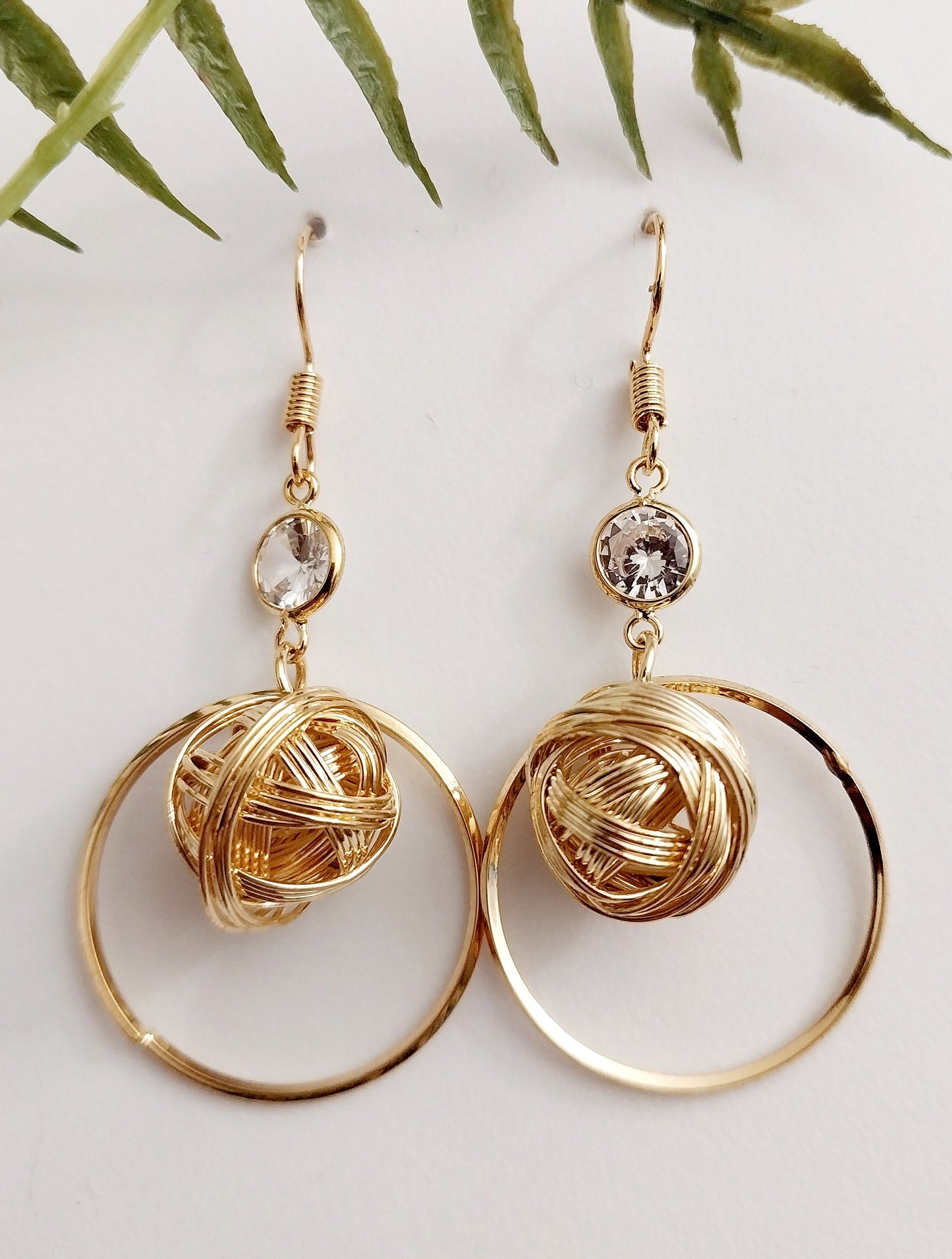 Golden Ball Drop Earring CZ Vintage Earring Wrapped Wire Ball New Fashion Design Unique Earring Modern Art Style Urban Earrings Handmade