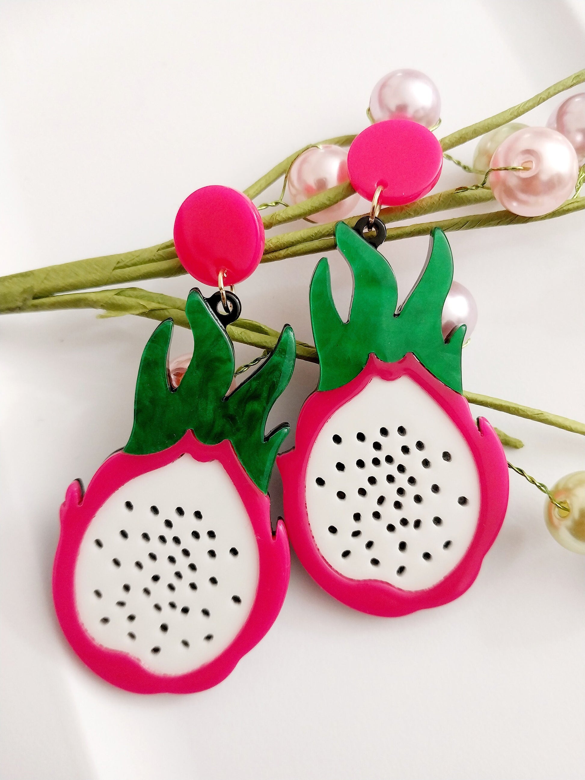 Dragonfruit Earrings Eggplant Drop Earring Fruit Vegetable Earring Large Colorful Fashion Earring New Design Handmade Modern Artist Earring