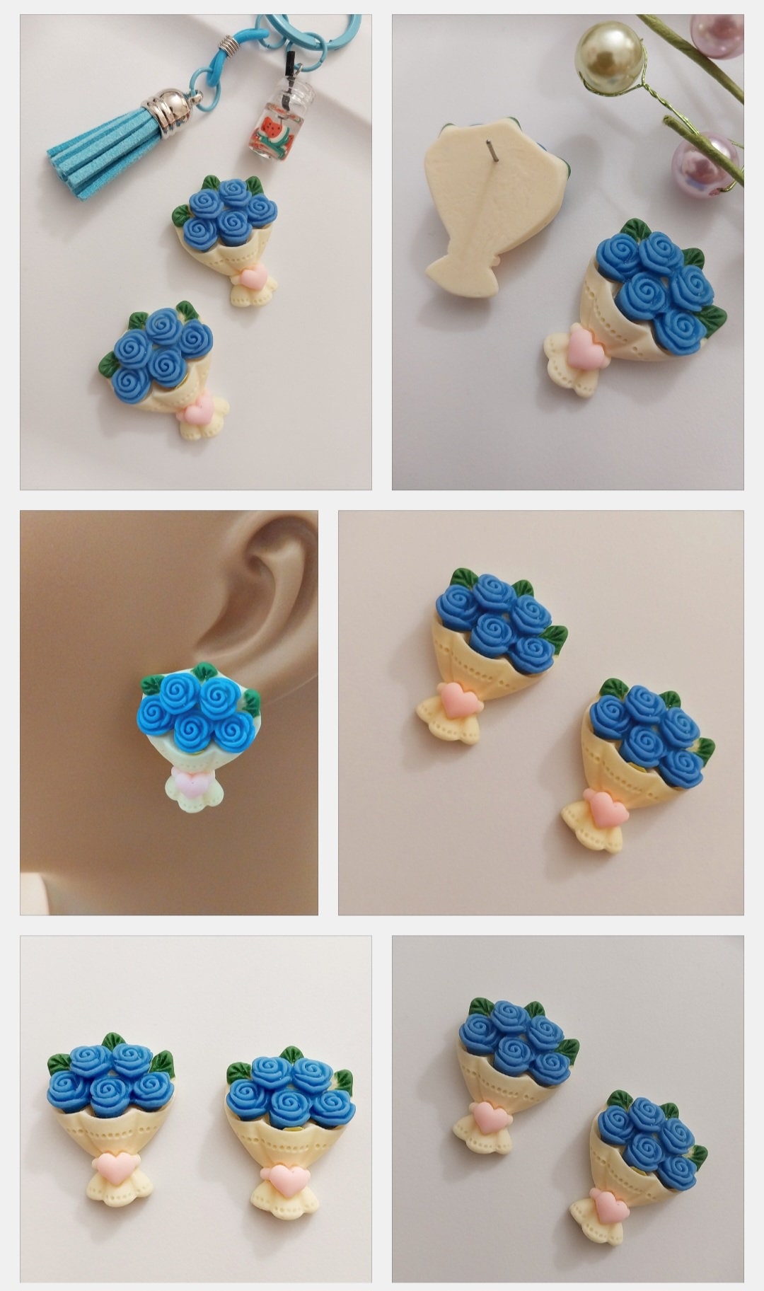 Blue Rose Flower Earring 3D Flower Earrings Flower Clay Stud Earring New Fashion Clay Earring Beautiful Rose Earring