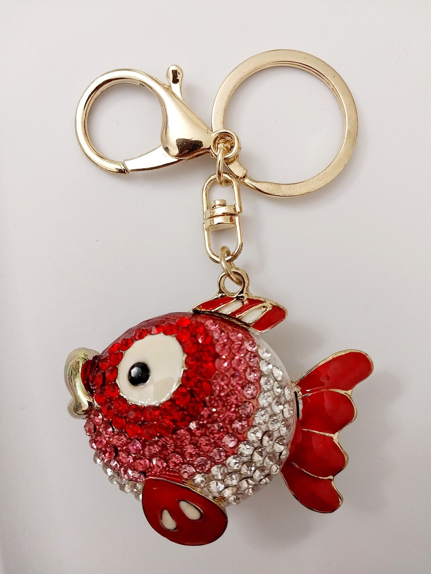 Golden Fish Keychain Colorful Fish Pendant Crystal Tail Fish Rhinestone Keychain