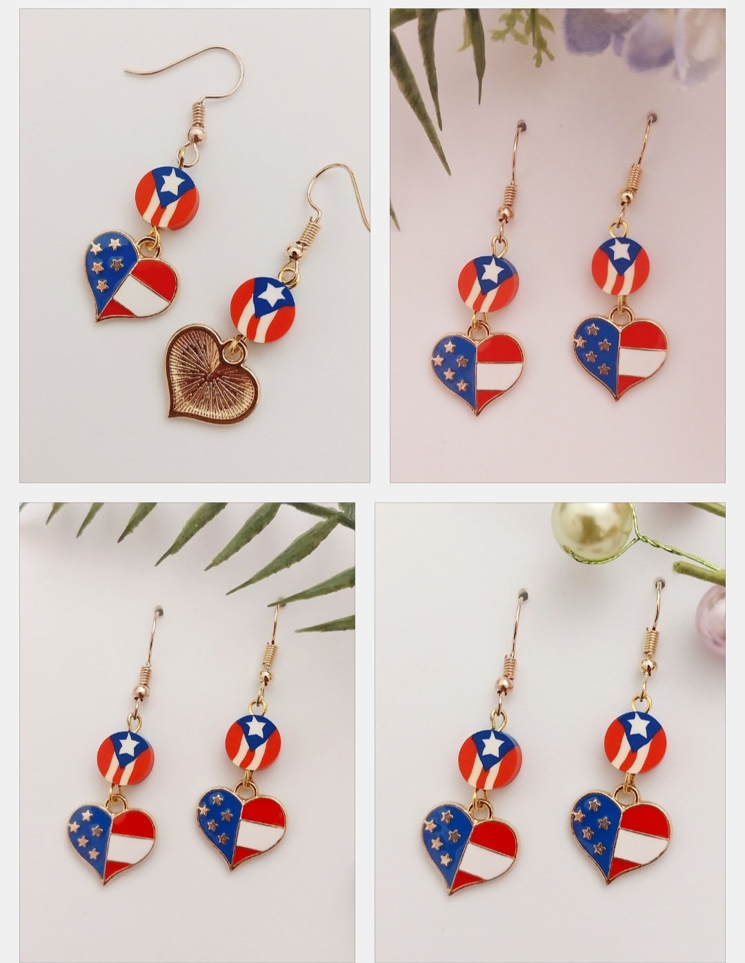 American Heart Flag Earrings Creative Fashion Flag Earrings New Handmade Unique American Flag Heart Earring Heart Stripes Flag Earrings