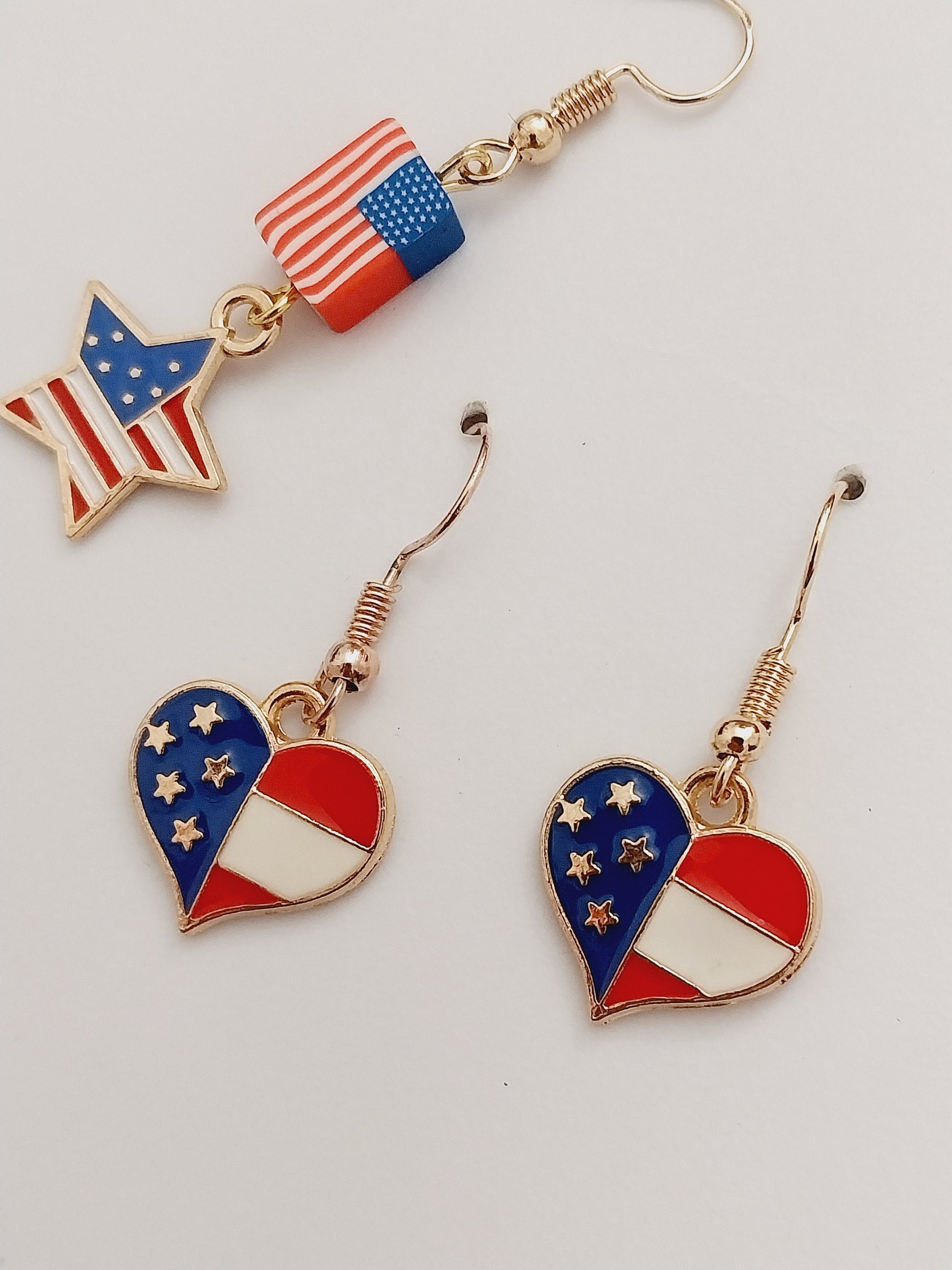 American Heart Flag Earrings Creative Fashion Flag Earrings New Handmade Unique American Flag Heart Earring Heart Stripes Flag Earrings