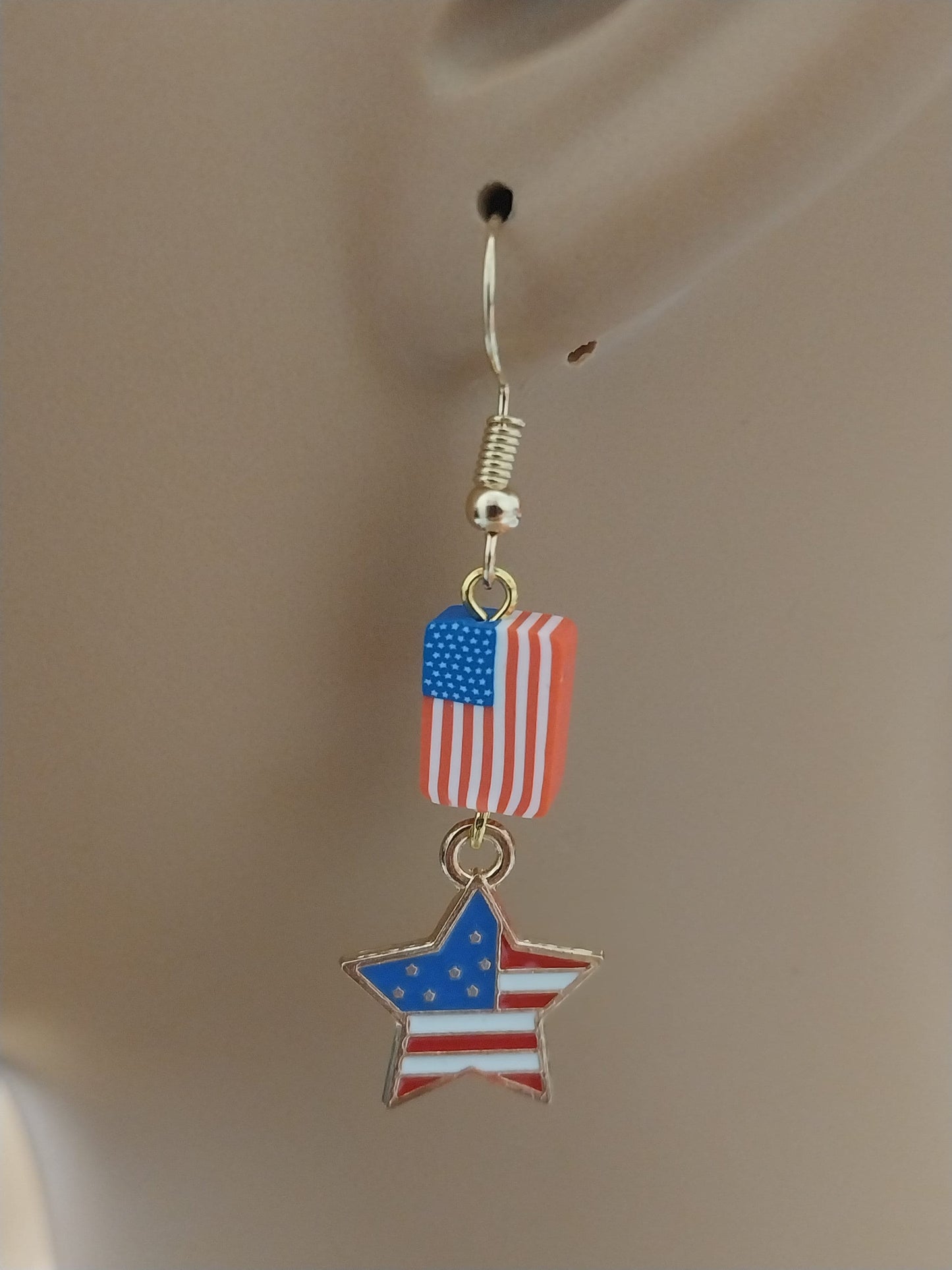 Creative Star Flag Earrings Handmade Unique American Flag Star Earring New Fashion Star Stripes Flag Earrings