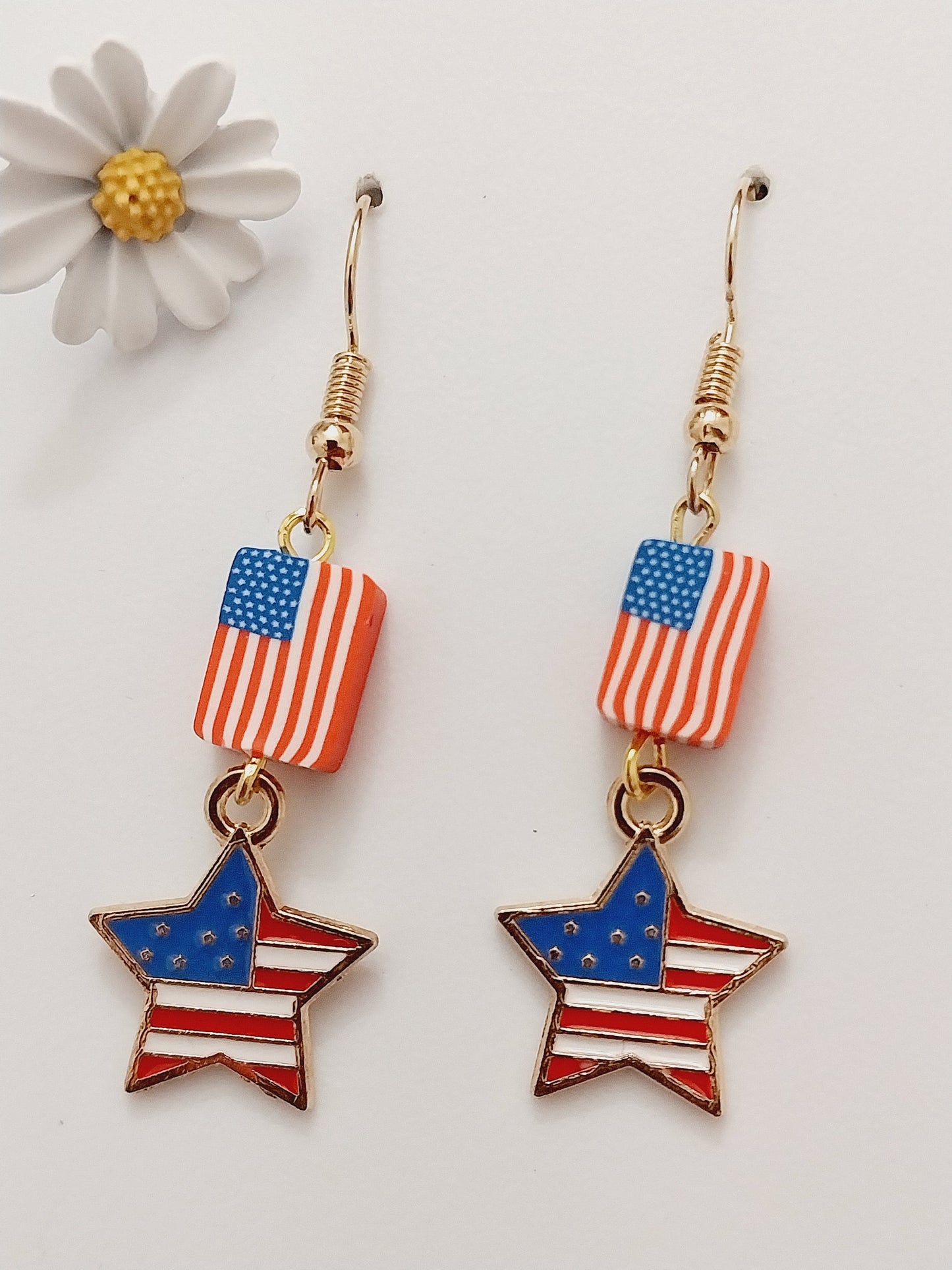 Creative Star Flag Earrings Handmade Unique American Flag Star Earring New Fashion Star Stripes Flag Earrings