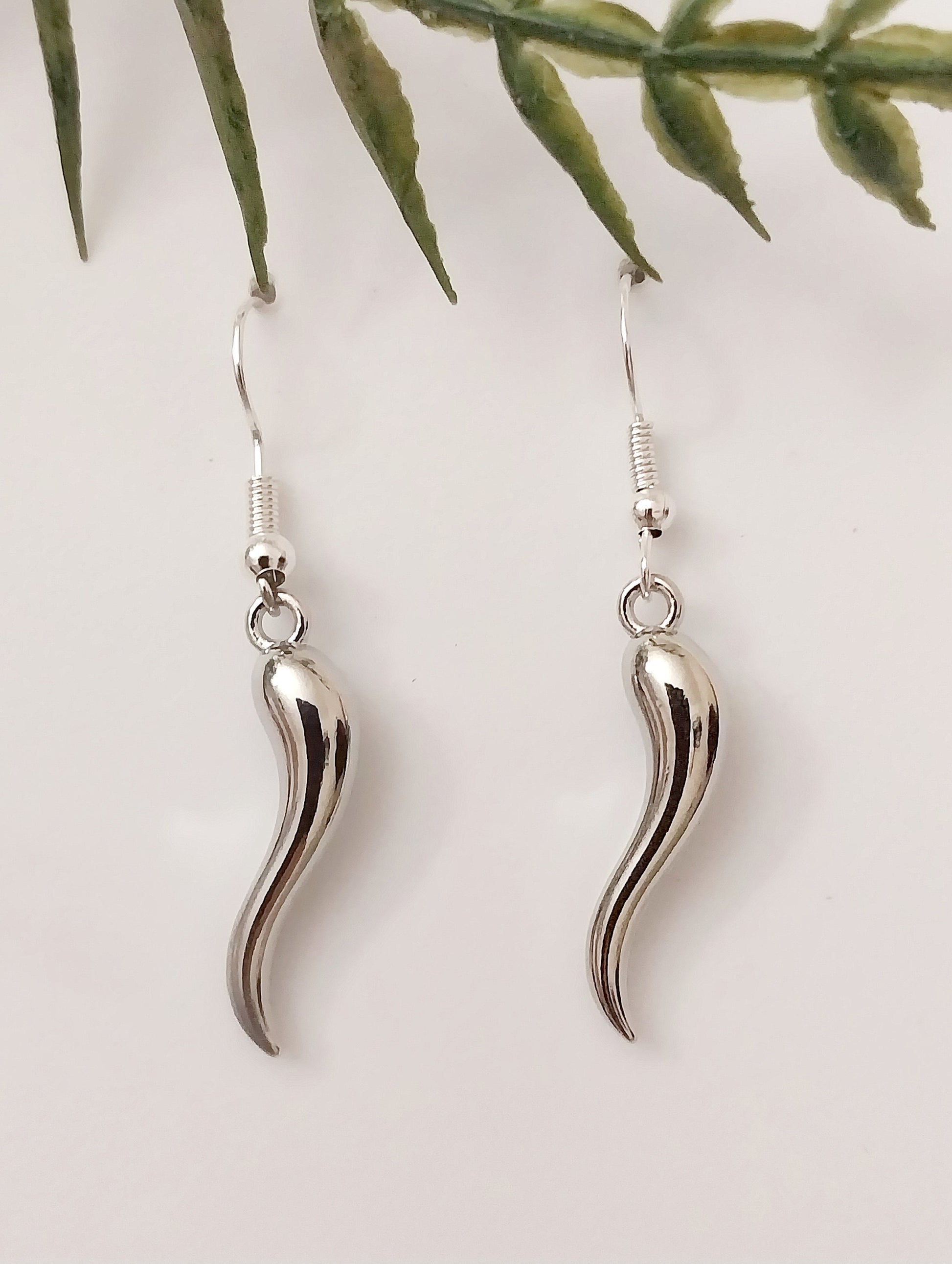 Italia Lucky Horn Earring Sterling Silver Shiny Dangle Earring Drink Earring Handmade New Design Unique Tadpole Earring Modern Art Earring