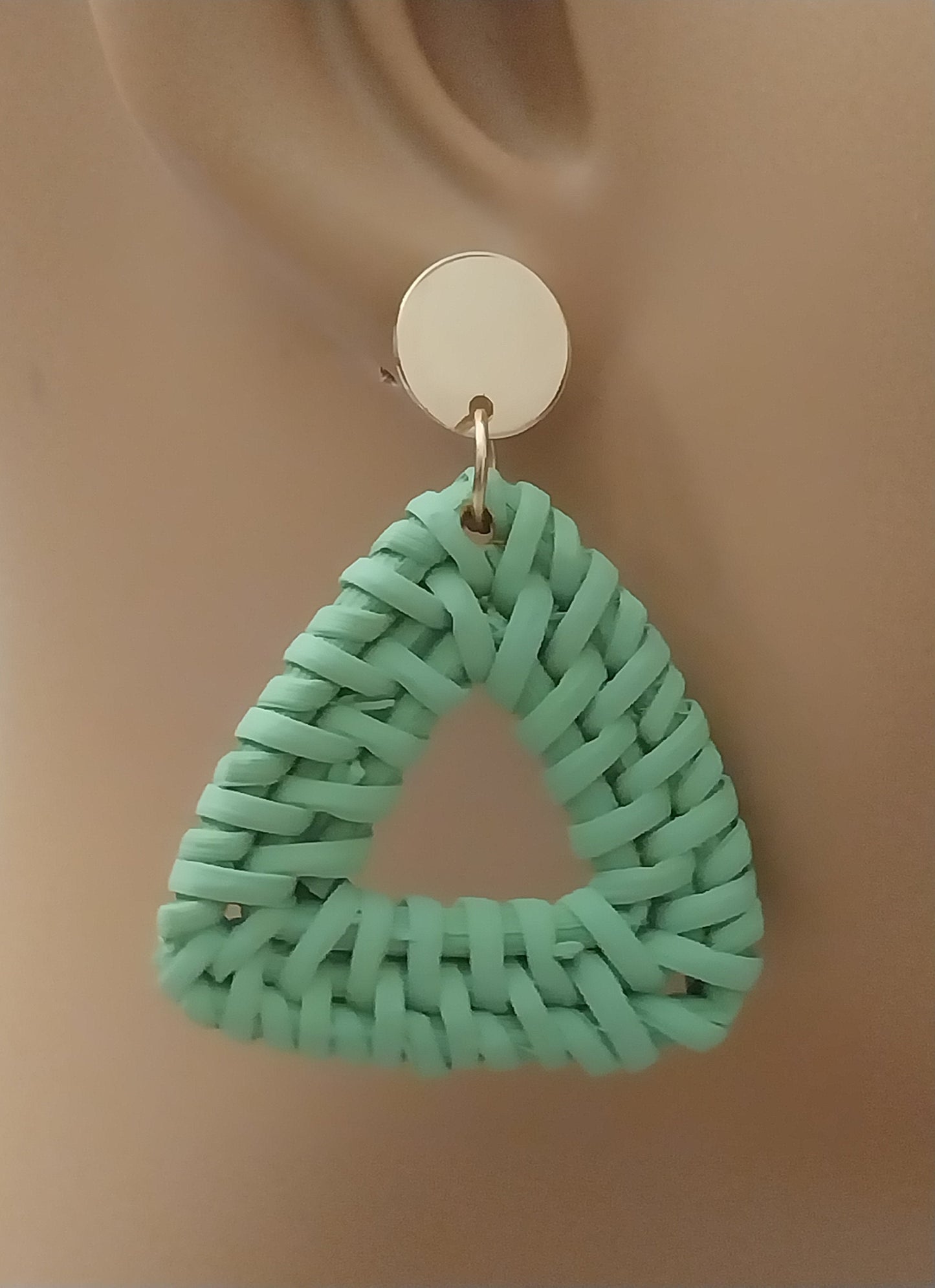 Rattan Hand Woven Bamboo Earrings Boho Triangle Drop Earring Natural Rattan Green Drop Earring Old Fashion New Design Village Style Earring