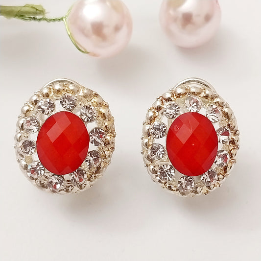 Shiny Crystal Earrings Red Unique Vintage CZ Around Stud Earring Classical Royal Style Earring Free Shipping