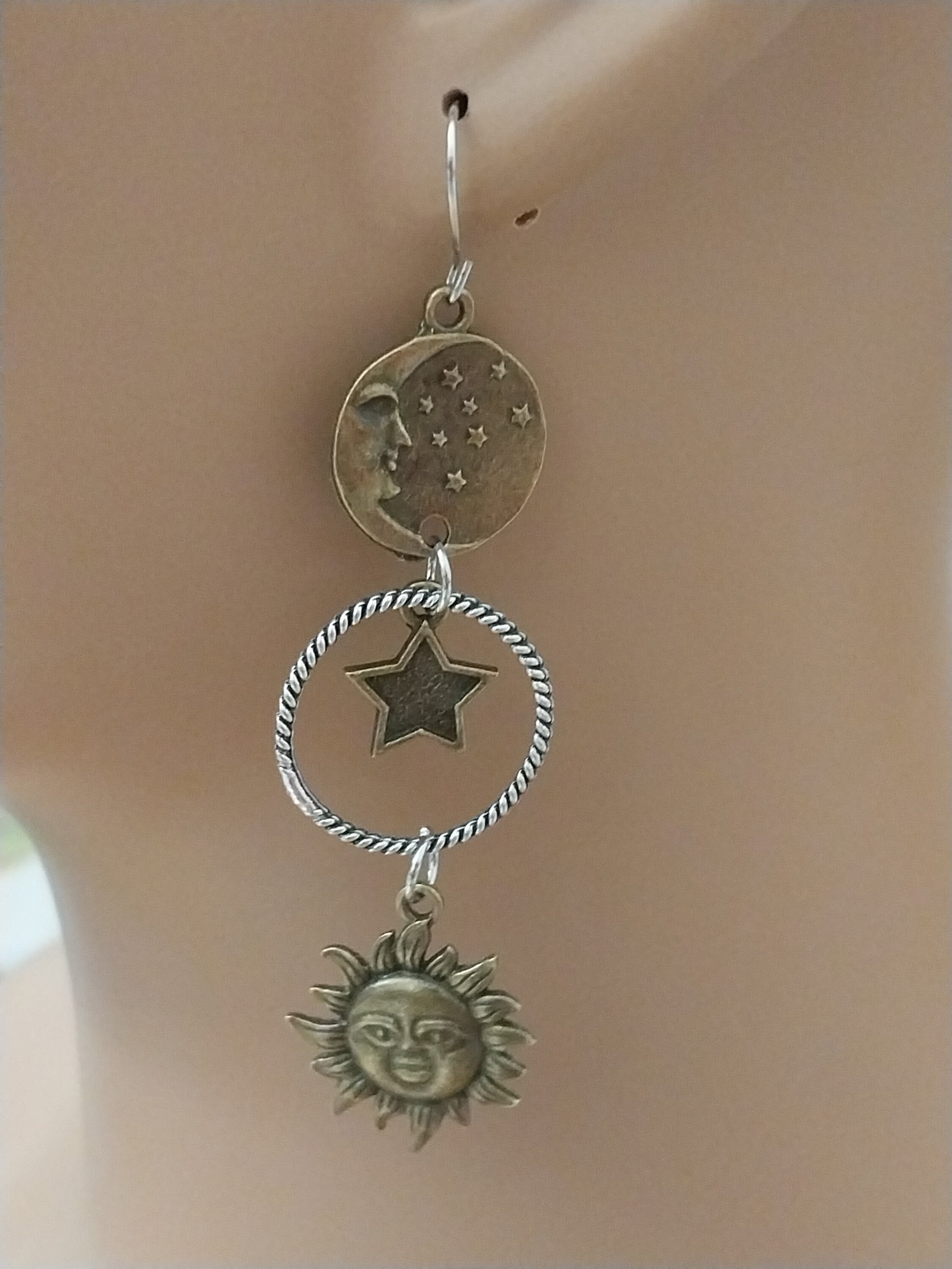 Sun Moon Star Long Earrings Vintage Dangle Earring Retro Fashion New Design Earring Free Shipping