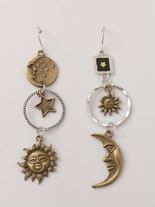 Sun Moon Star Long Earrings Vintage Dangle Earring Retro Fashion New Design Earring Free Shipping