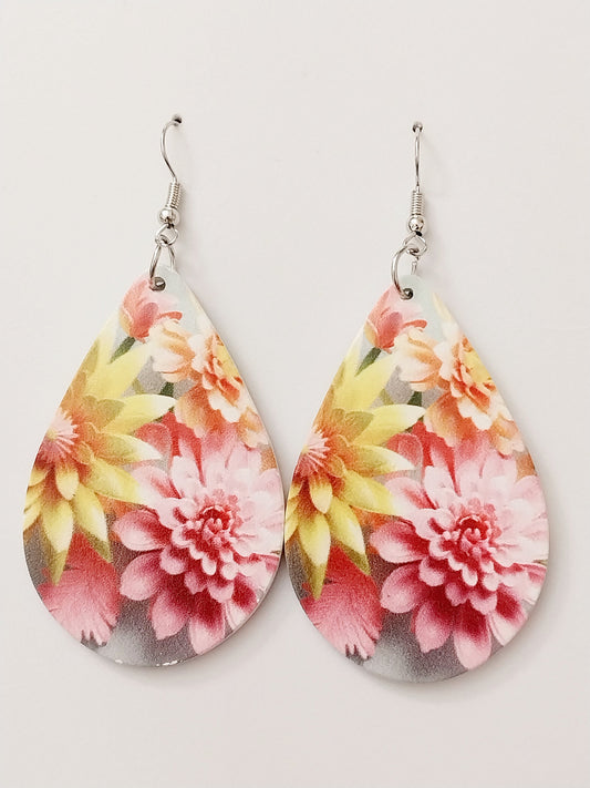 Acrylic Flower Drop Earrings Pink Yellow Watercolor Flower Earring Sublimation Teardrop Earring Free Shipping