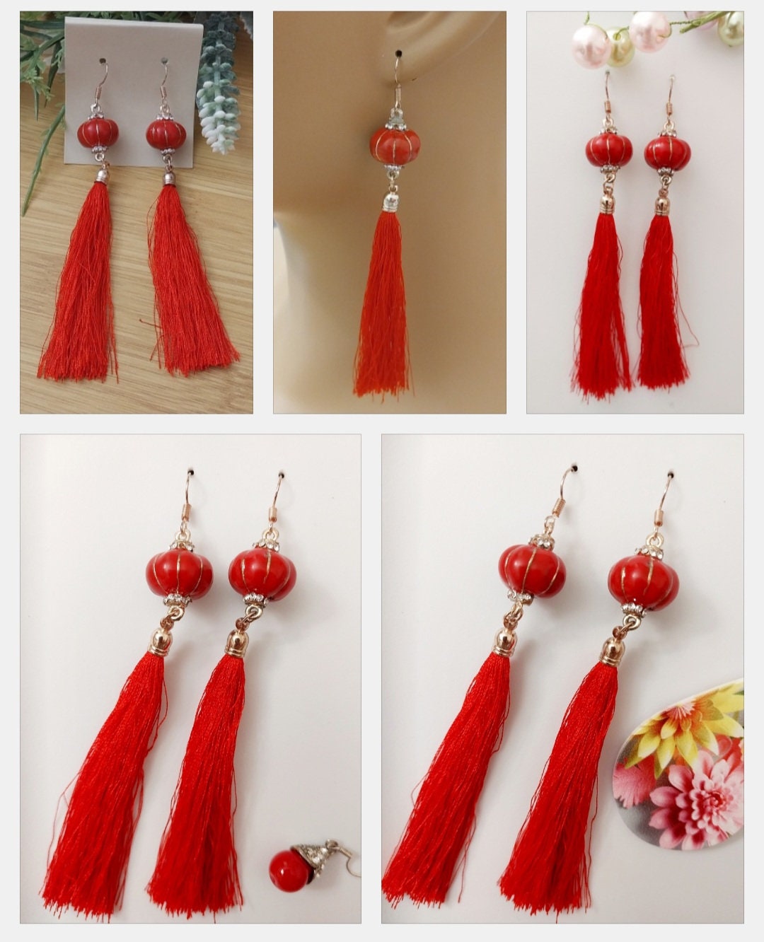 Lantern Earrings Vintage Red Detachable Tassels Erring Lucky Tassel Earring New Fashion Urban Earring Thread Drop Earring