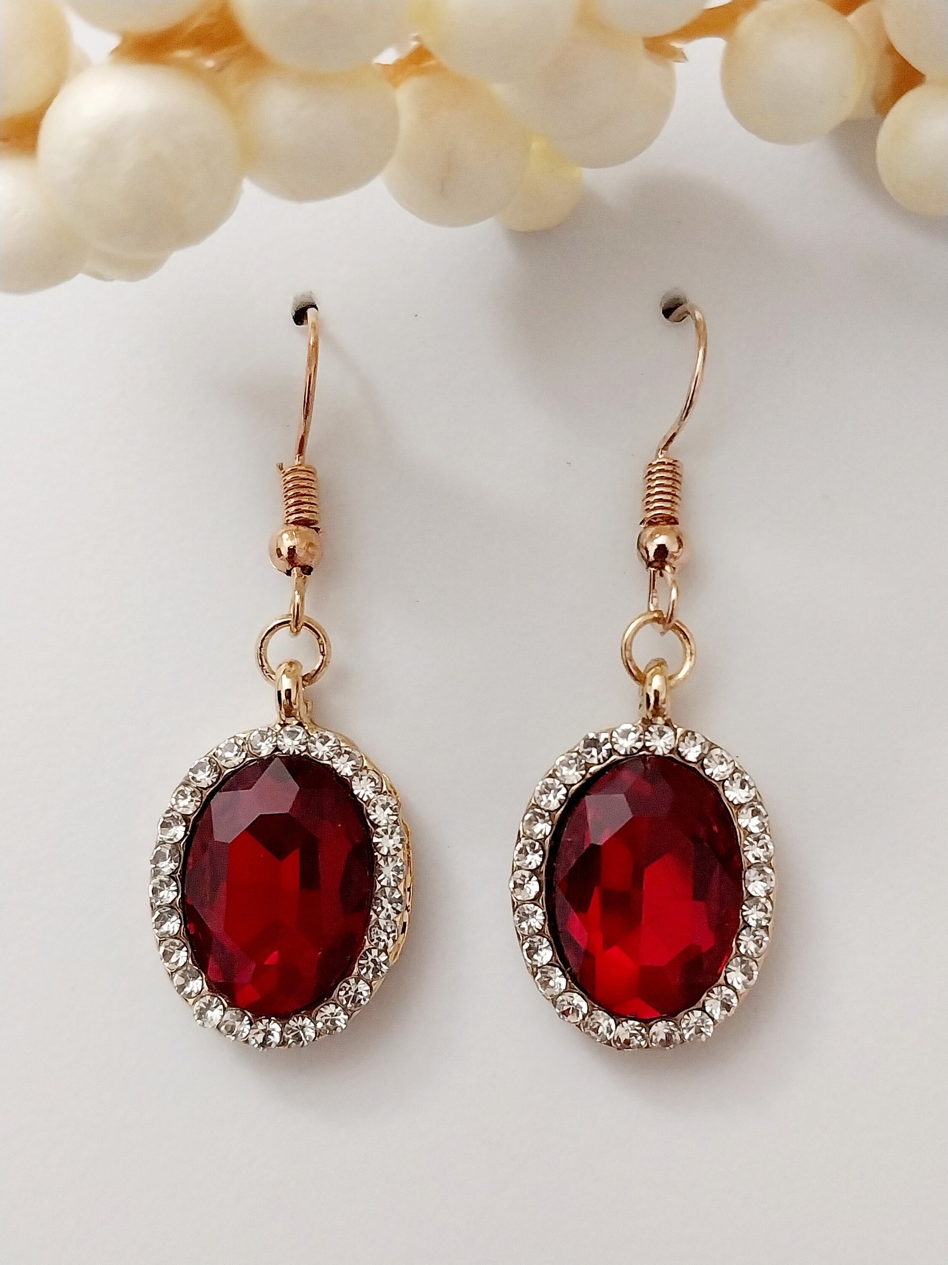 Red Ovel Crystal Earrings Personalized Handmade Drop Earring High Quality Unique Vintage Earring Modern Art Shiny Drop Earring