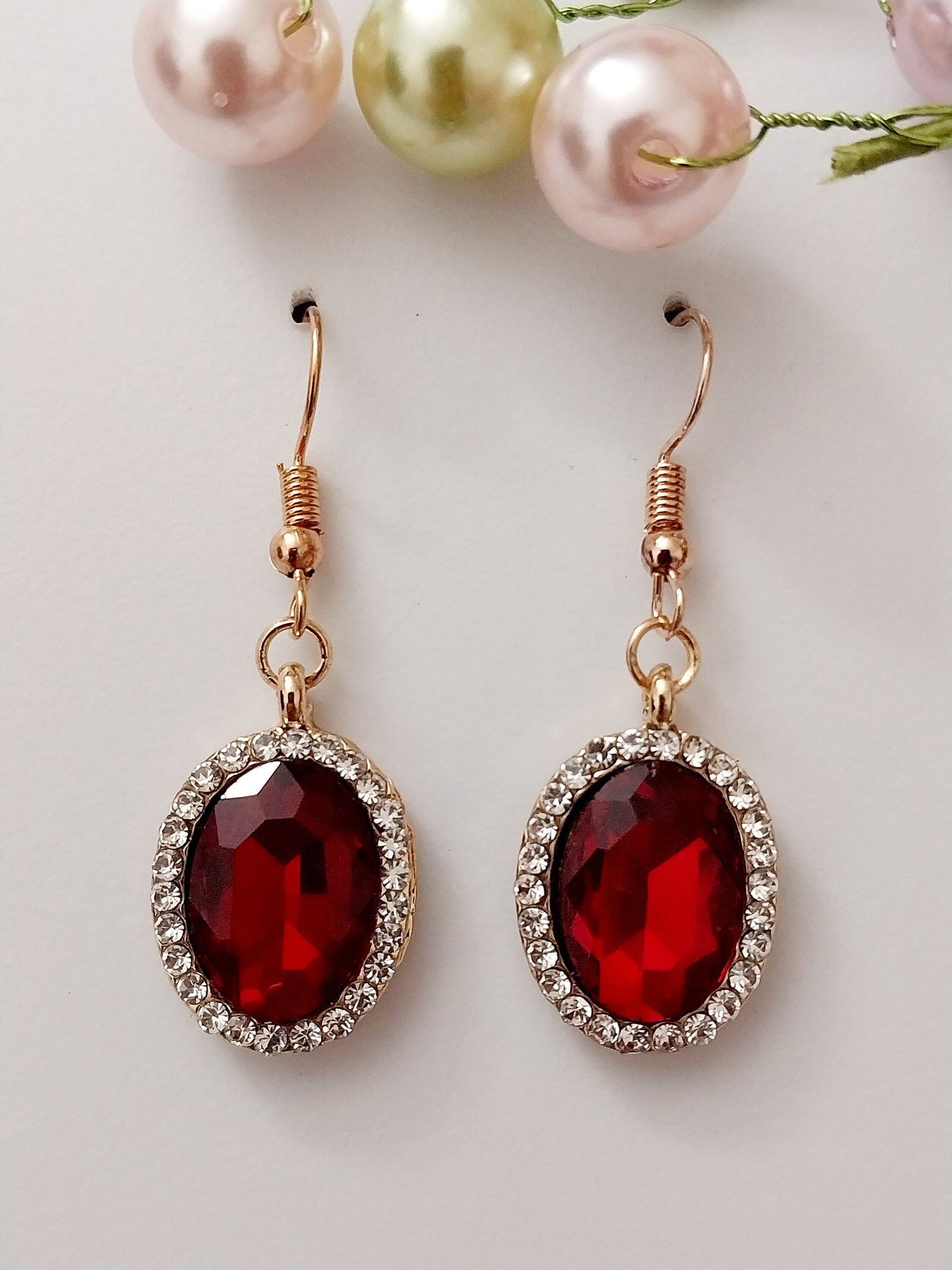 Red Ovel Crystal Earrings Personalized Handmade Drop Earring High Quality Unique Vintage Earring Modern Art Shiny Drop Earring