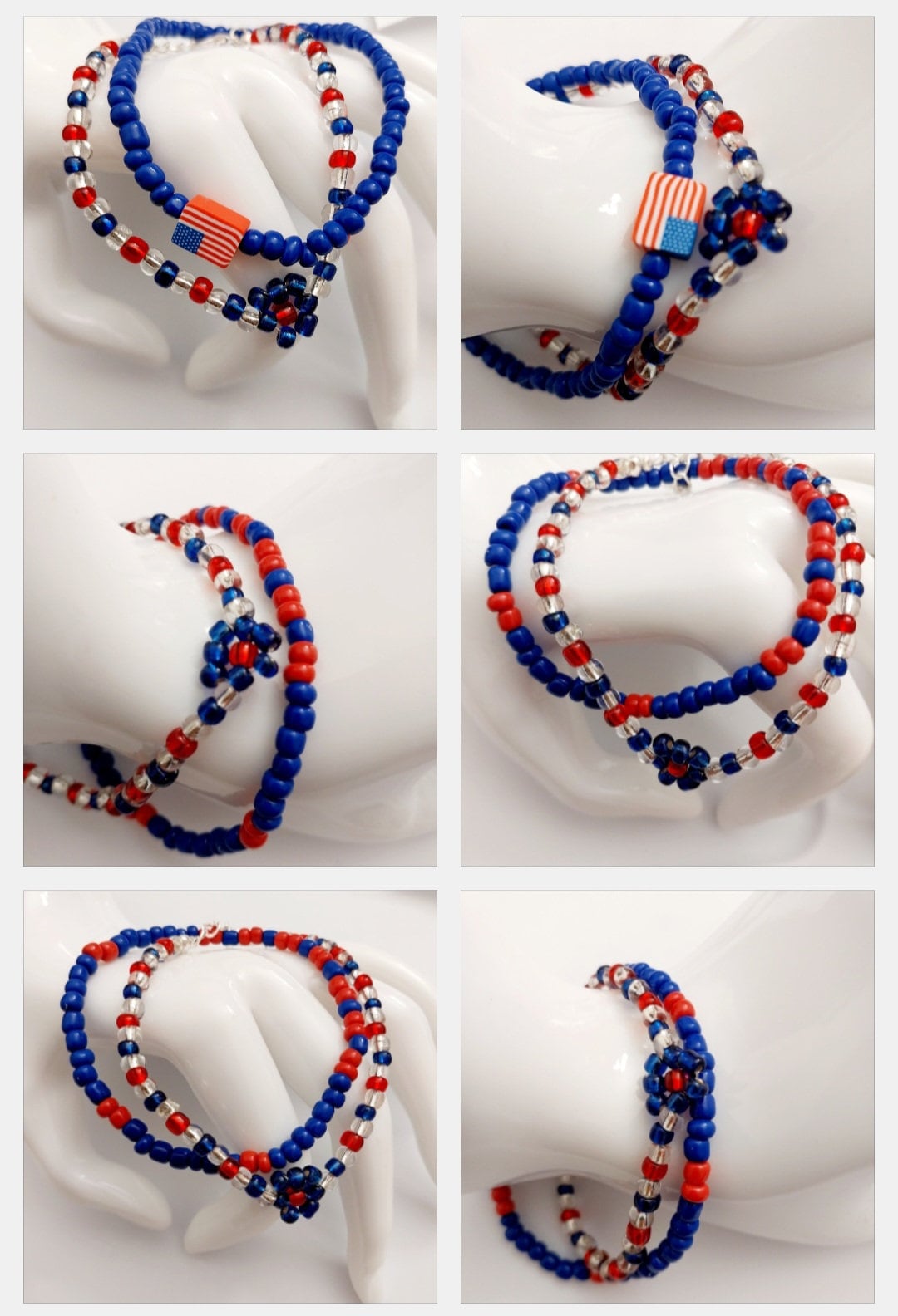 July 4th Beads Bracelet 1 Set Blue Red Flower Flag Bracelet American Style New Design Unique Handmade Vintage Fashion Bracelet Free Shipping