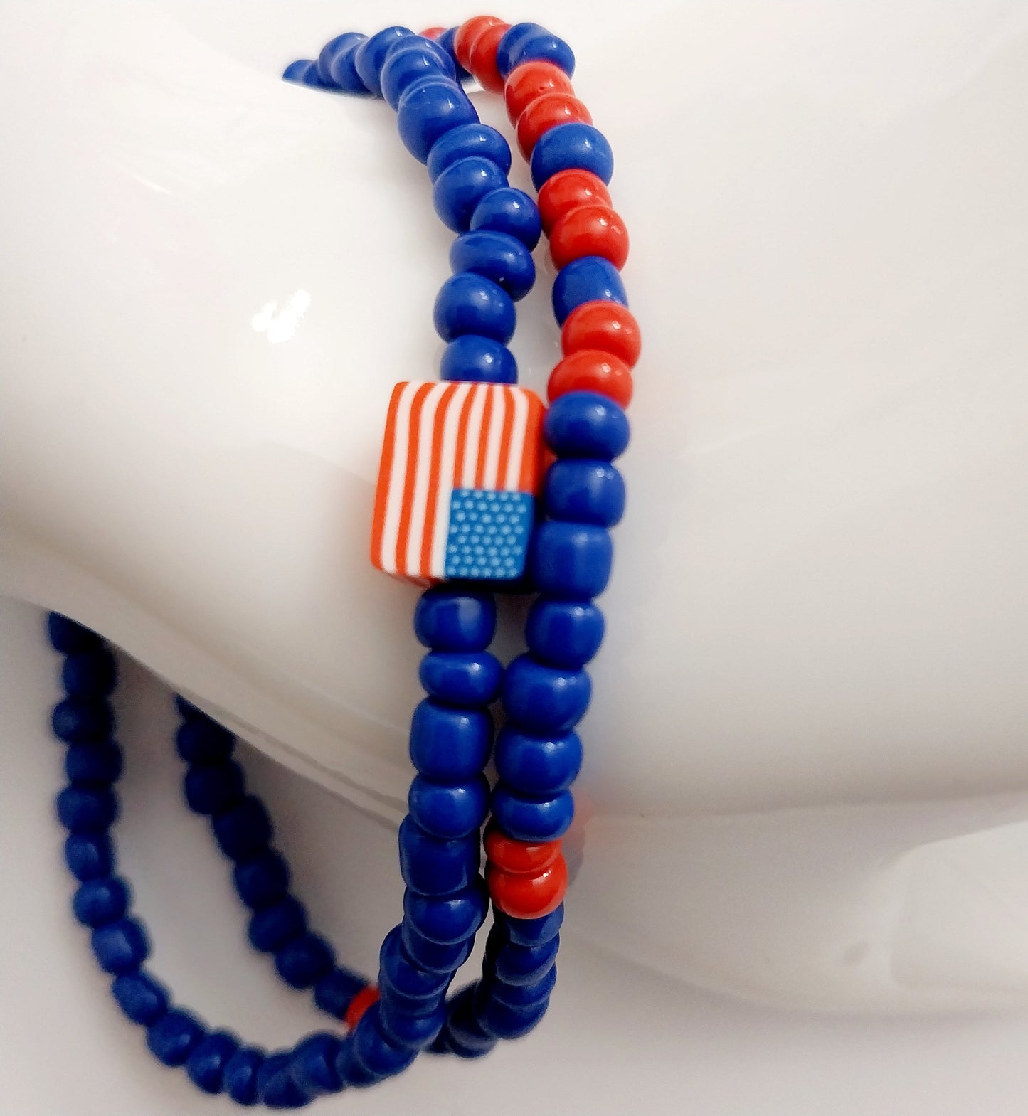 July 4th Beads Bracelet 1 Set Blue Red Flower Flag Bracelet American Style New Design Unique Handmade Vintage Fashion Bracelet Free Shipping