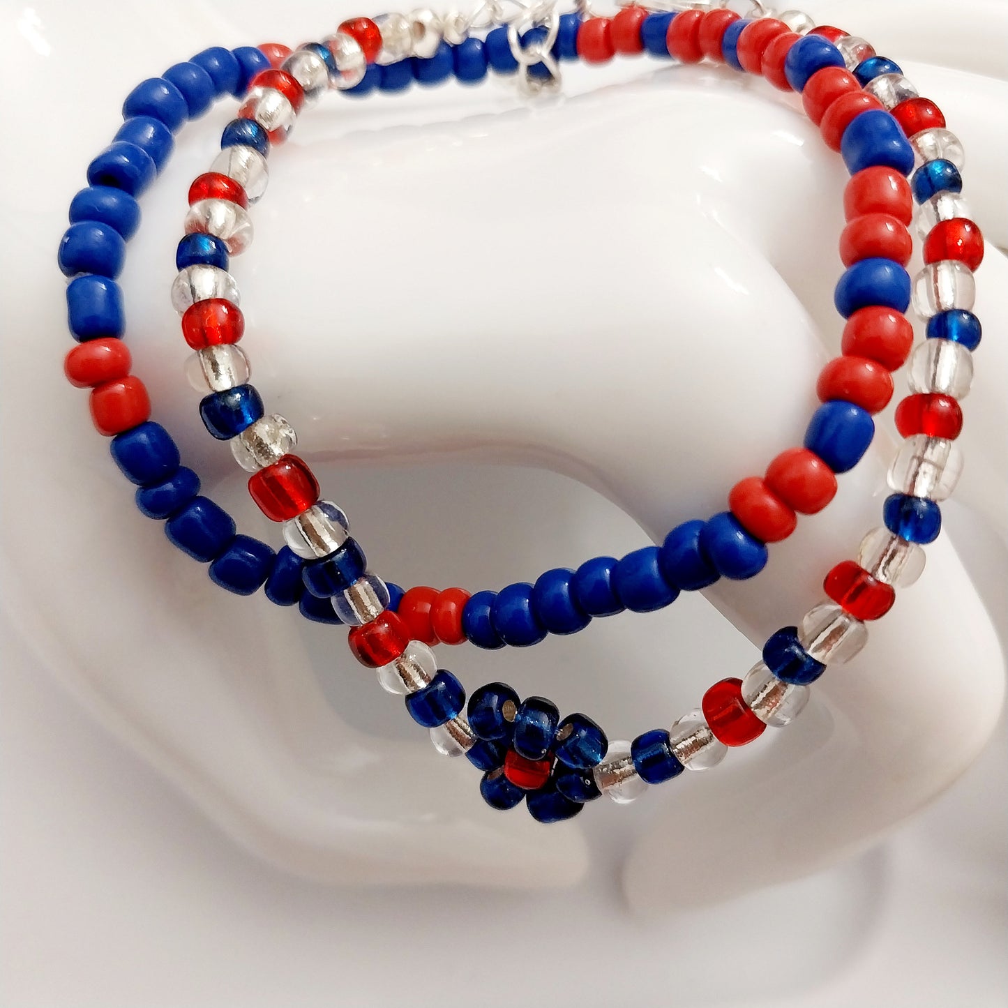 July 4th Beads Bracelet 1 Set Blue Red Flower Flag Bracelet American Style New Design Unique Handmade Vintage Fashion Bracelet Free Shipping