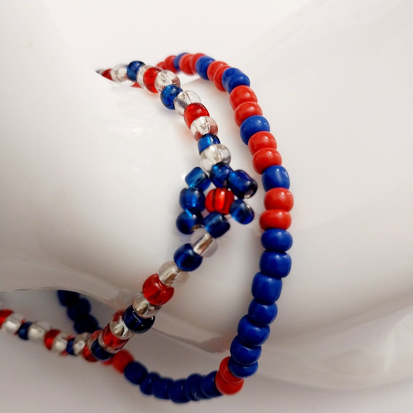 July 4th Beads Bracelet 1 Set Blue Red Flower Flag Bracelet American Style New Design Unique Handmade Vintage Fashion Bracelet Free Shipping