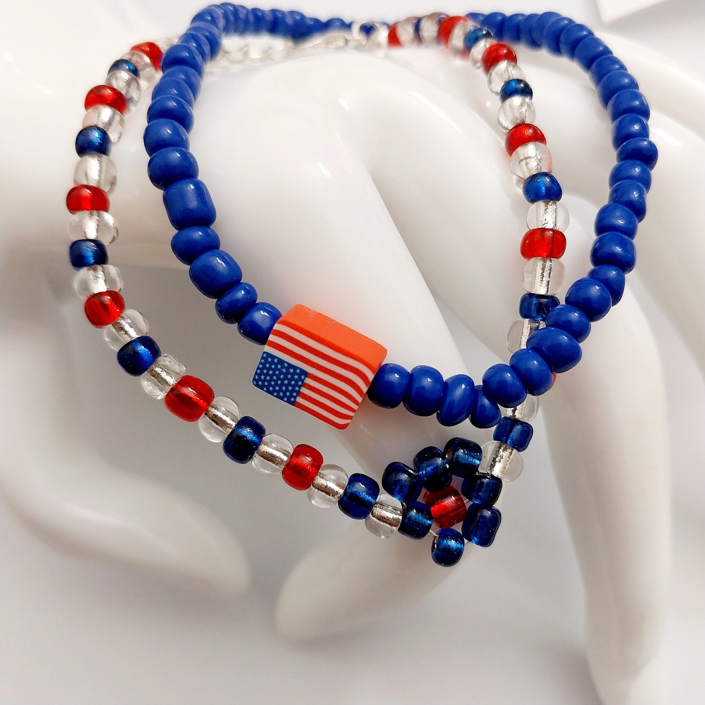 July 4th Beads Bracelet 1 Set Blue Red Flower Flag Bracelet American Style New Design Unique Handmade Vintage Fashion Bracelet Free Shipping