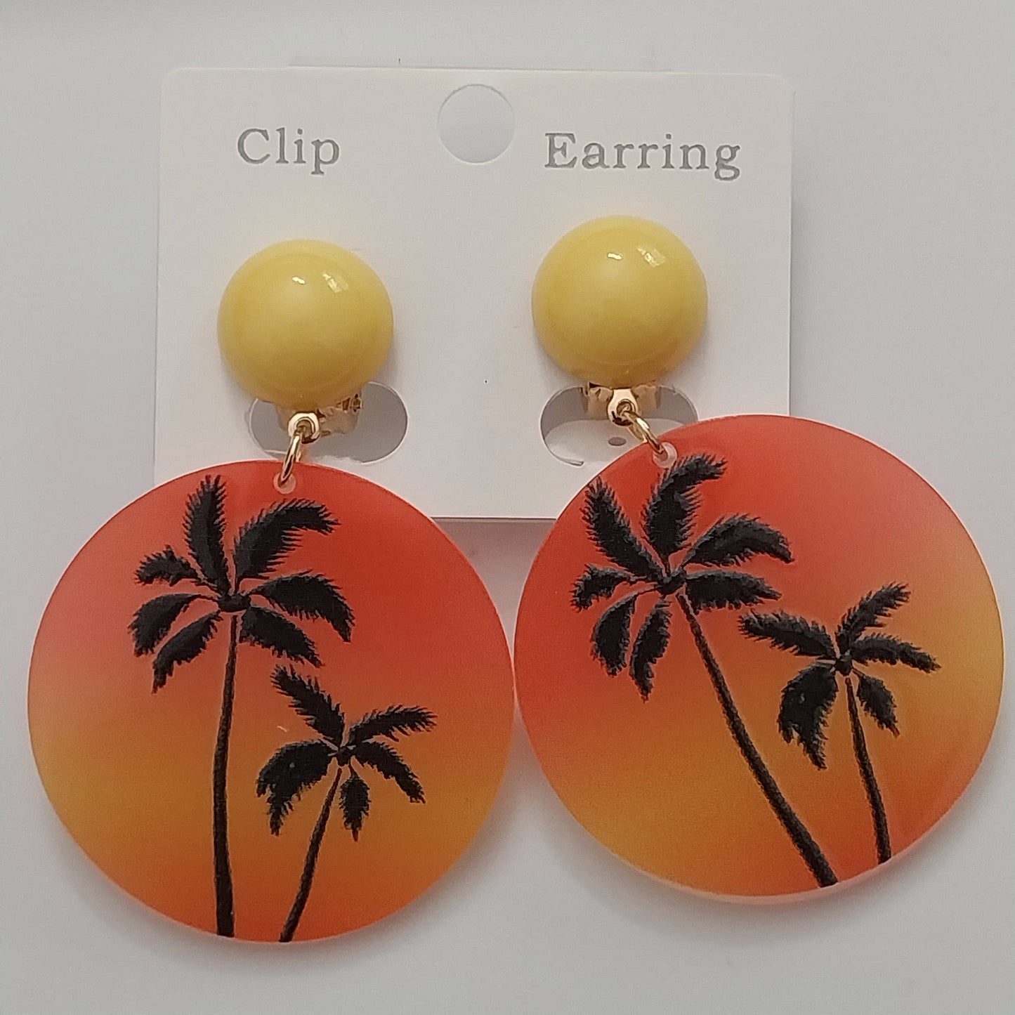 Palm Tree Sundown Earring Romantic Sunset Tree Earring Orange Circle Clip Earring Seashore Hawaii Earring Sunset Dream Fashion Earring