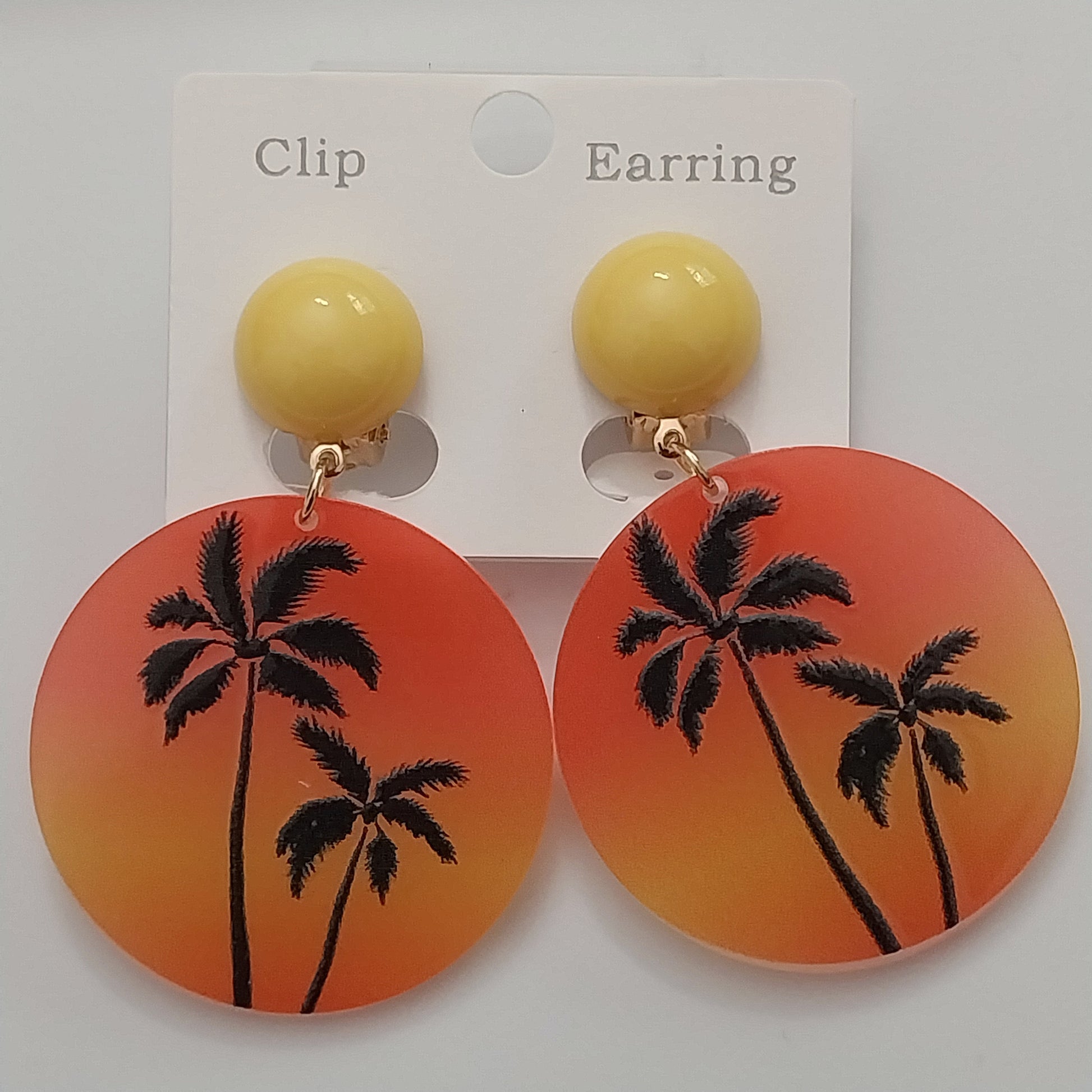 Palm Tree Sundown Earring Romantic Sunset Tree Earring Orange Circle Clip Earring Seashore Hawaii Earring Sunset Dream Fashion Earring