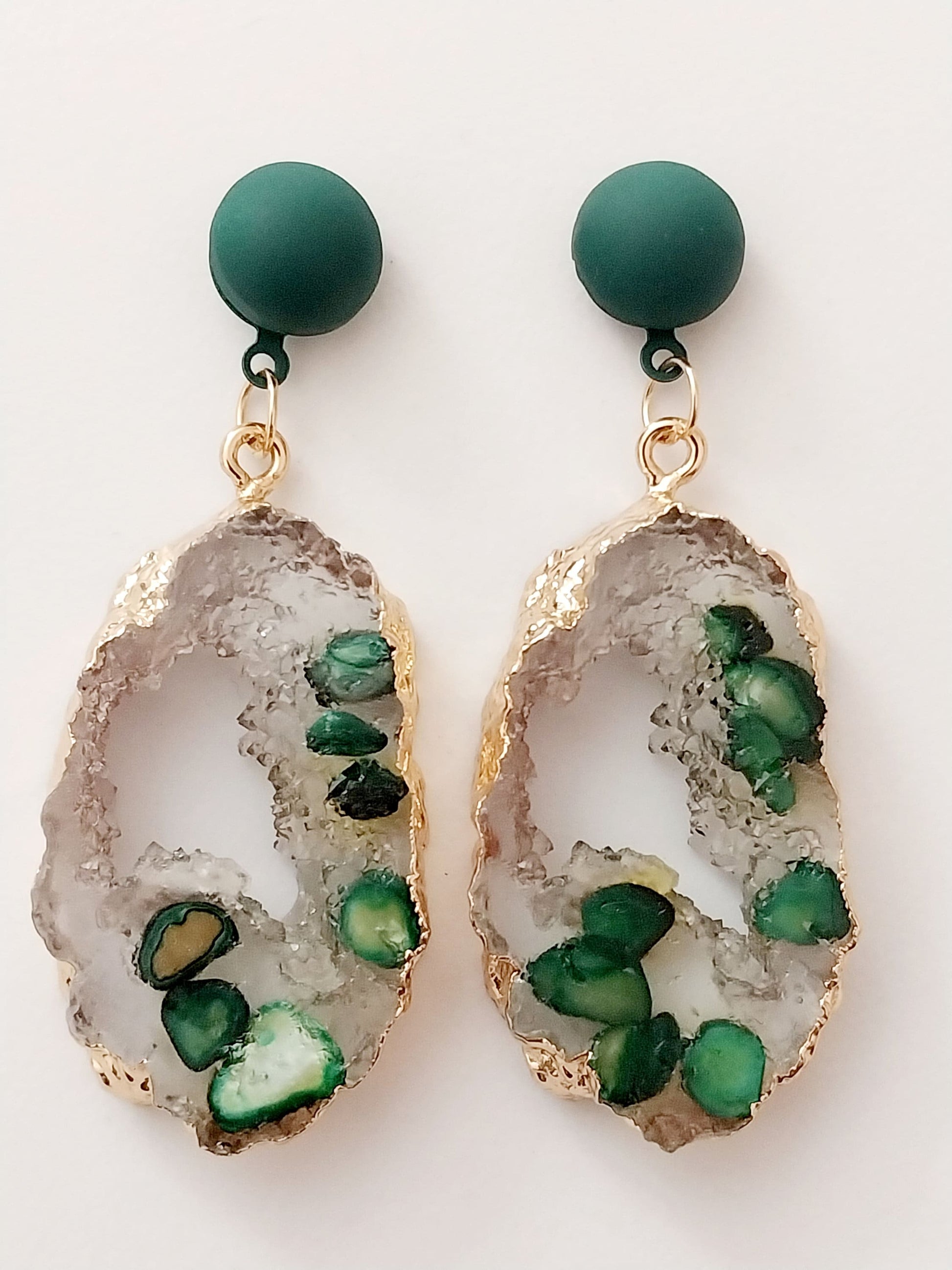 Green Gemstone Drop Earring Forest Hollow Stone Earrings Crystal Resin Statement Drop Earring New Fashion Design Earring