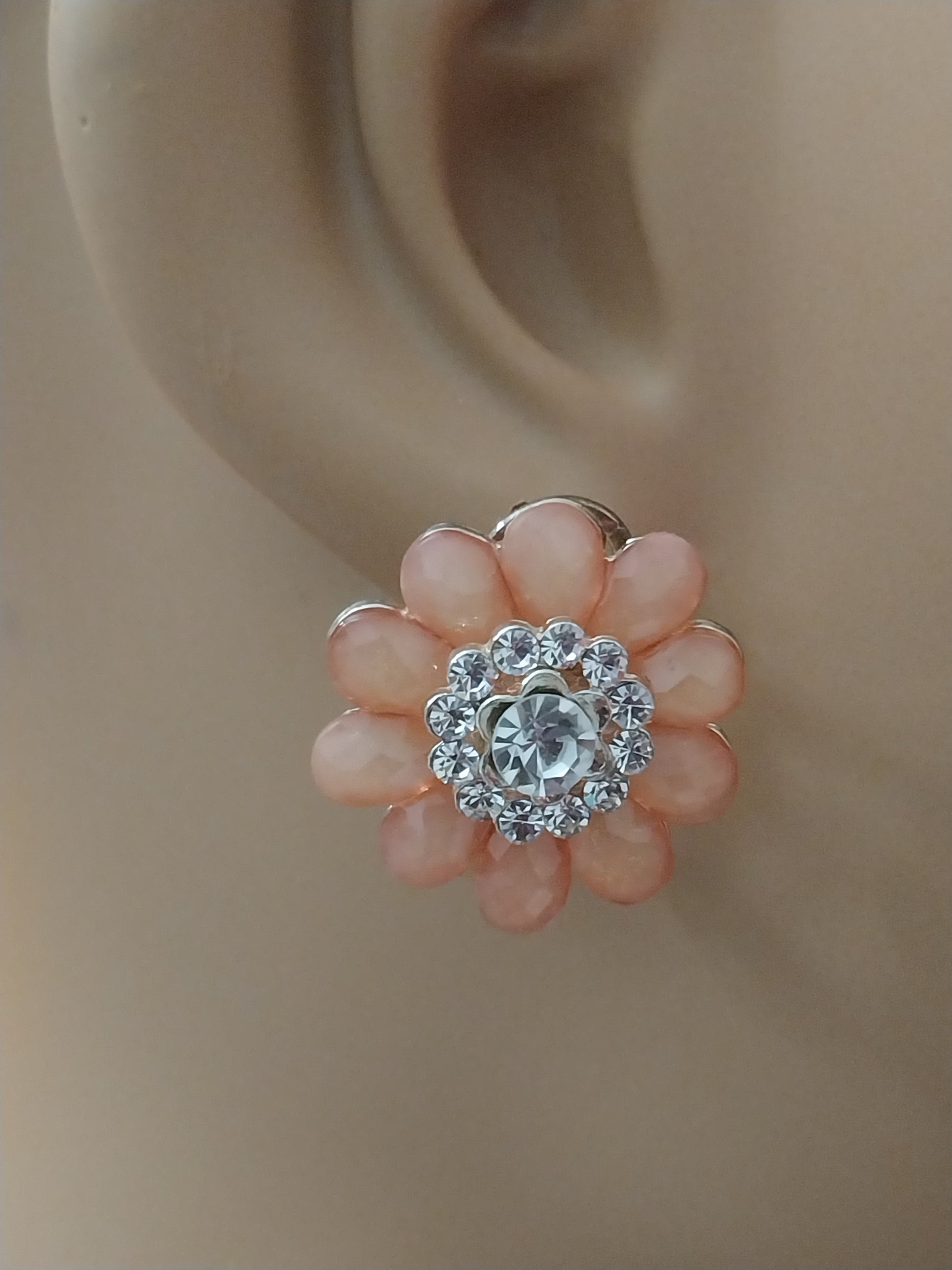 Peach Flower Earrings Zircon Daisy Clip Flower Earrings Beautiful Crystal Earring Zircon Statement Earring