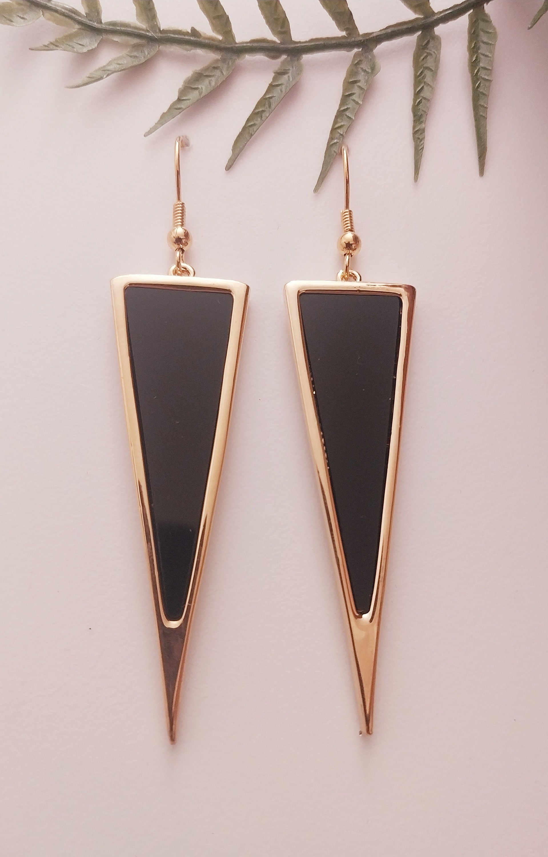 Gold Plated Triangle Earrings Golden Black Dangle Urban Modern Style New Design Earring