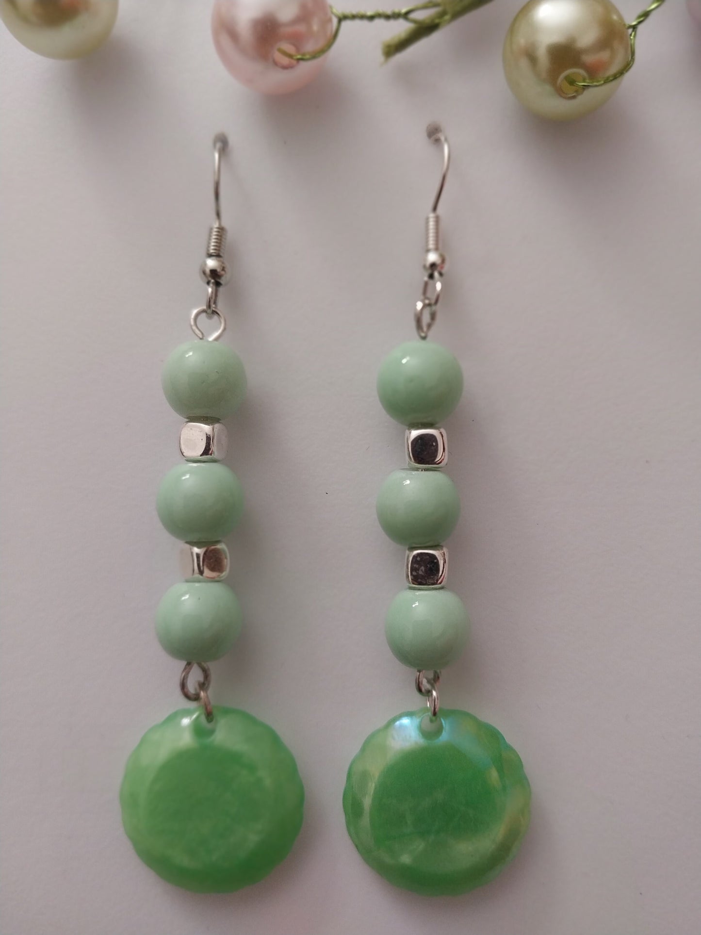 Long Green Earrings Spring Green Beads Earring Handmade New Design Unique Earring Personalized Drop Earring