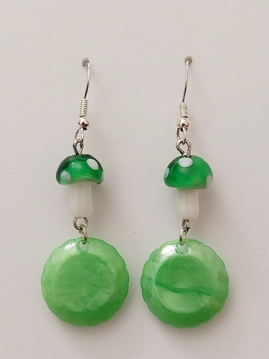 Green Mushrooms earrings Circle Drop Unique Design Green Style Mushroom Earrings Modern Fashion Mushroom Dangle Earring Free Shipping